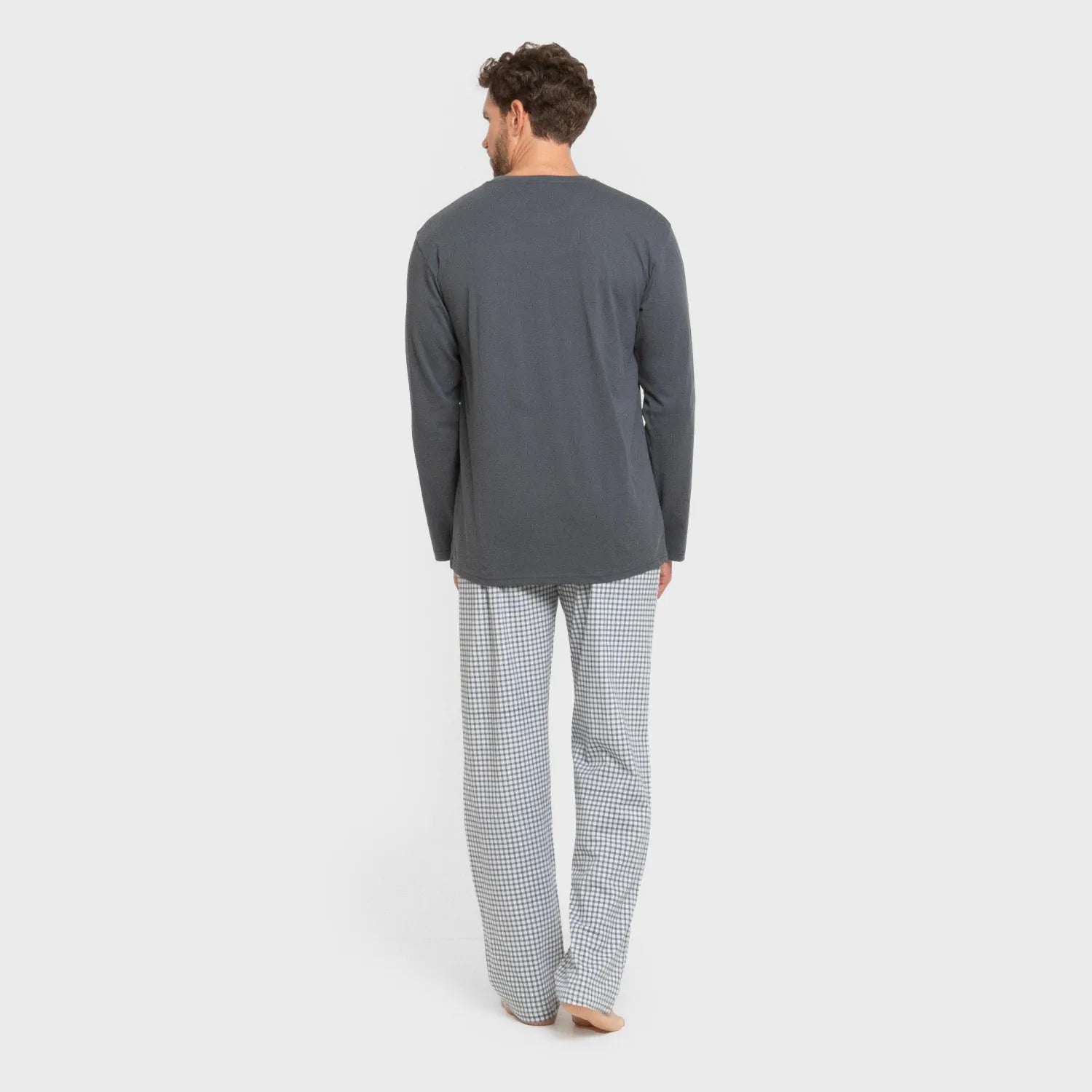 Pijama largo algodón hombre Cuadro Edmund azul