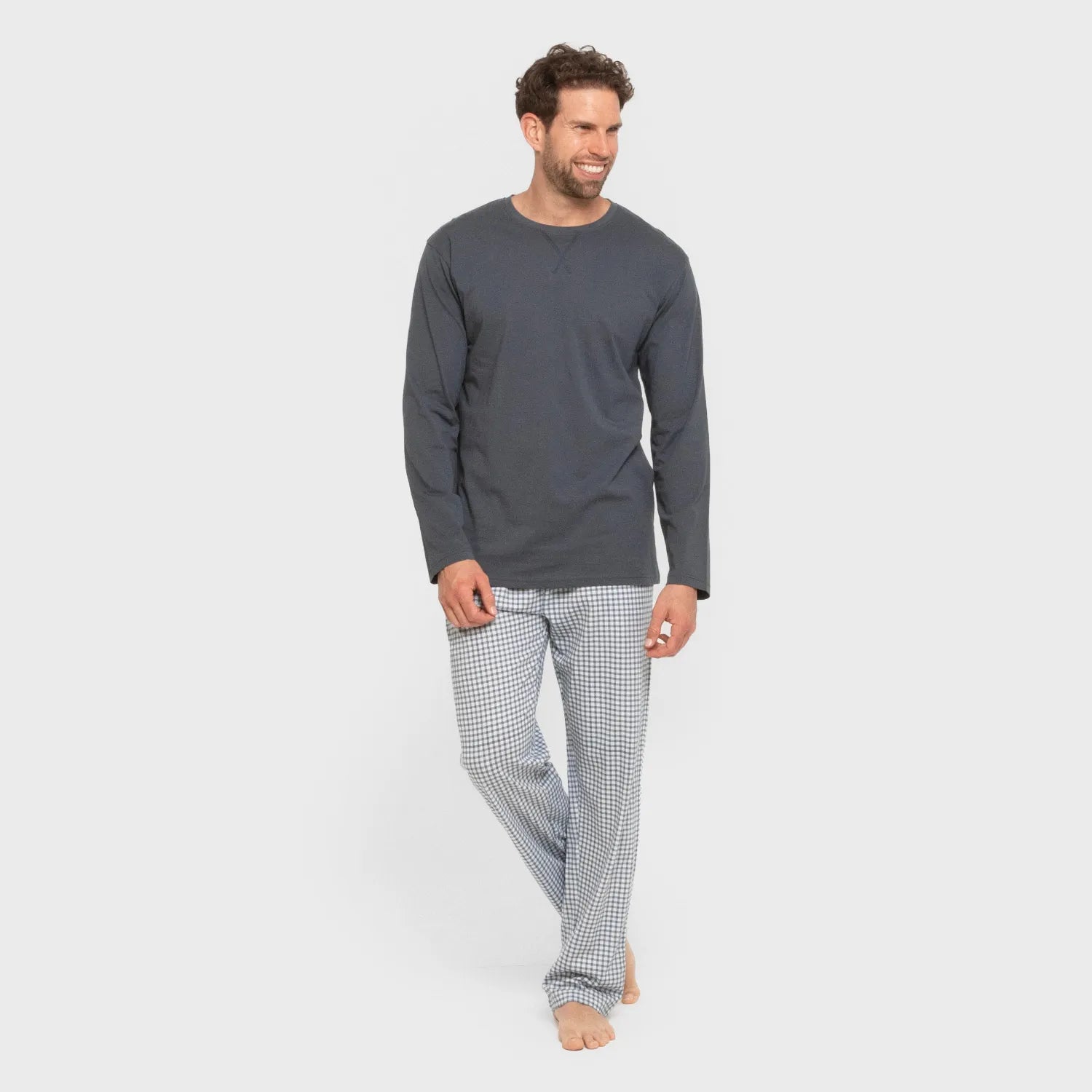 Pijama largo algodón hombre Cuadro Edmund azul