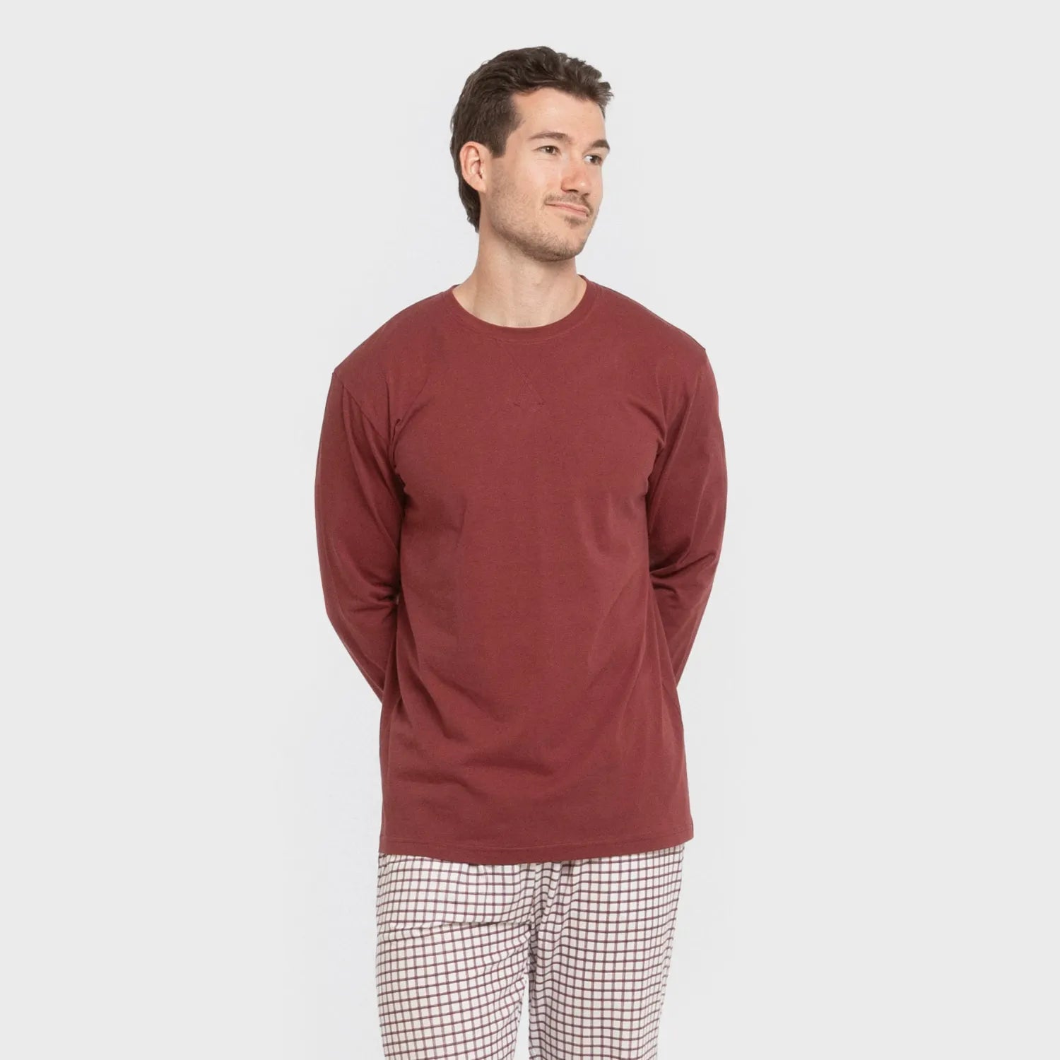 Pijama largo algodón hombre Cuadro Michael burdeos