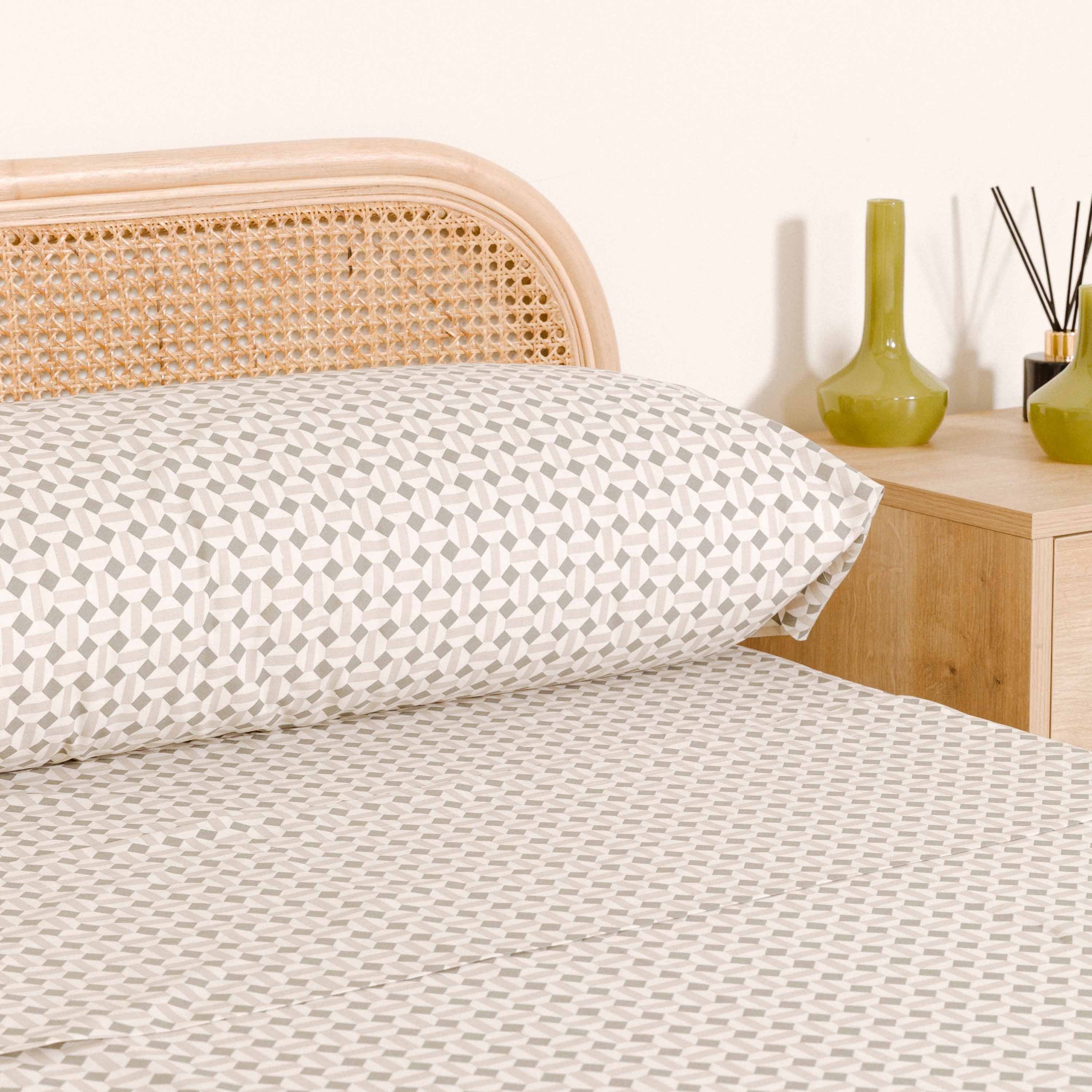 Juego de sábanas algodón Enrieta verde seco - topo