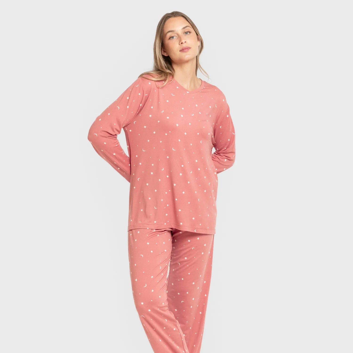Pijama largo mujer soft Ambarina marsala