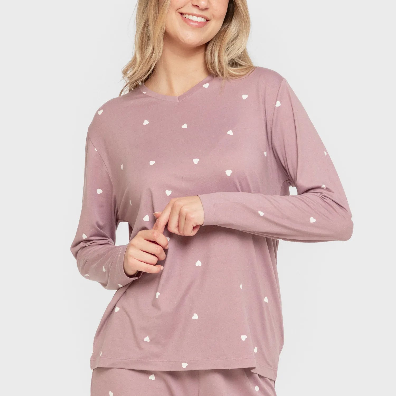 Pijama longo feminino Choer, macio, cor berinjela, seco