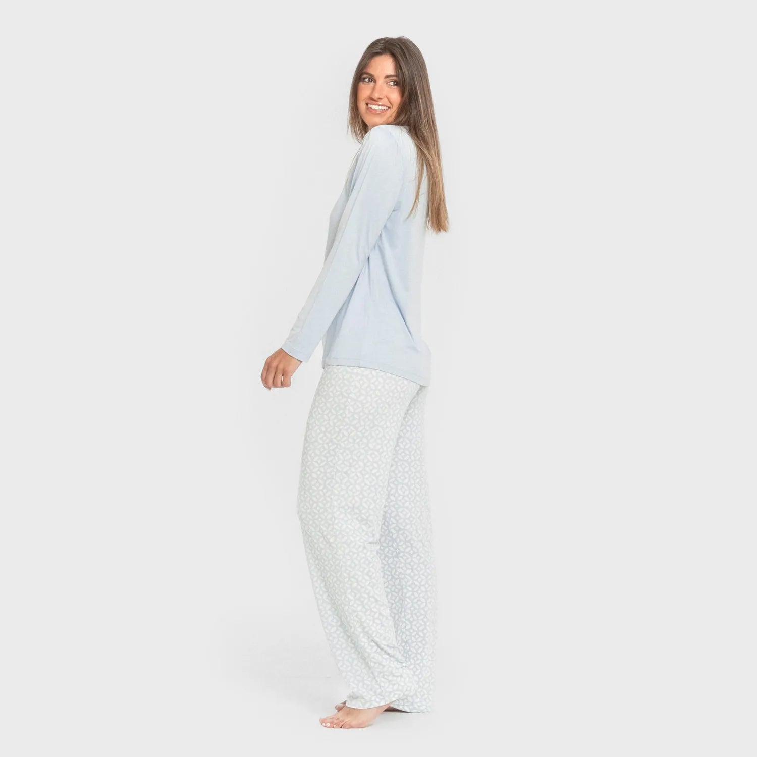 Pijama largo mujer soft Clau celeste