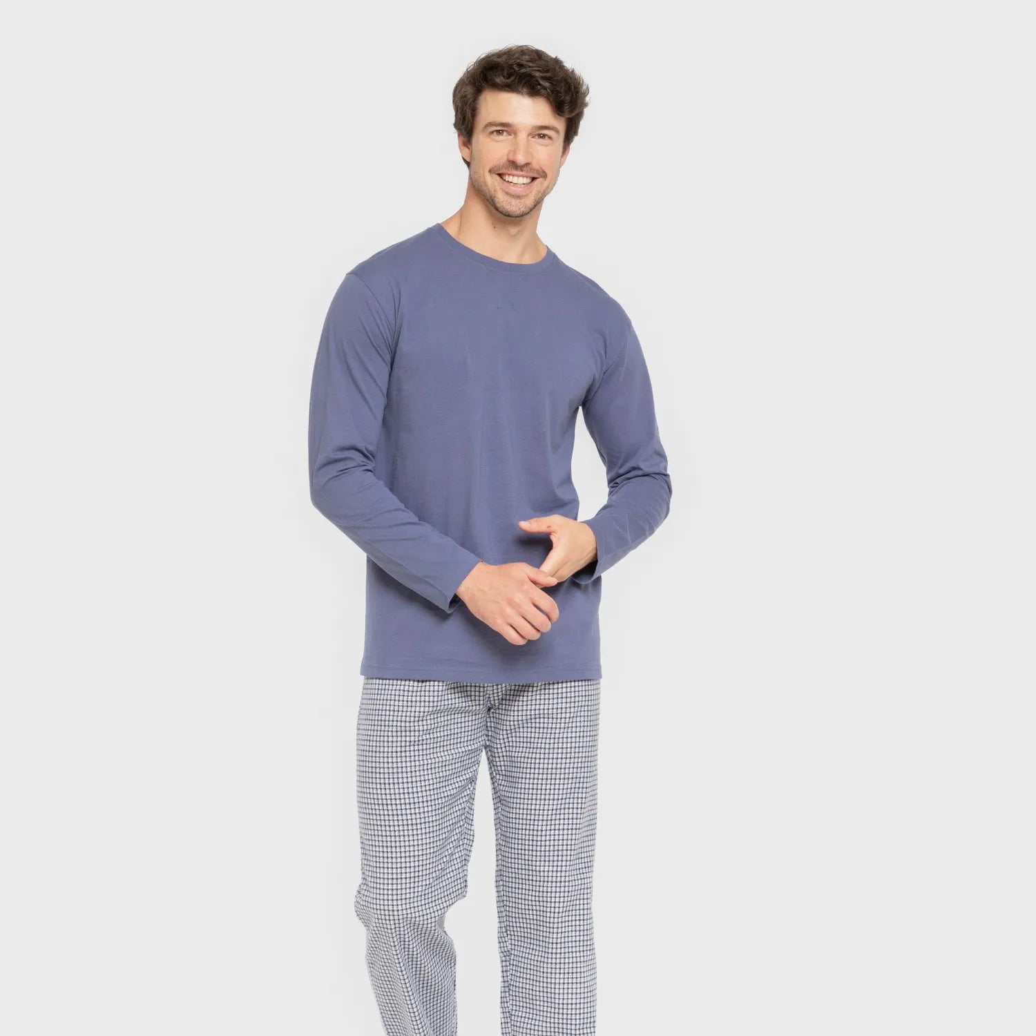 Pijama hombre franela Cuadro Saul azul