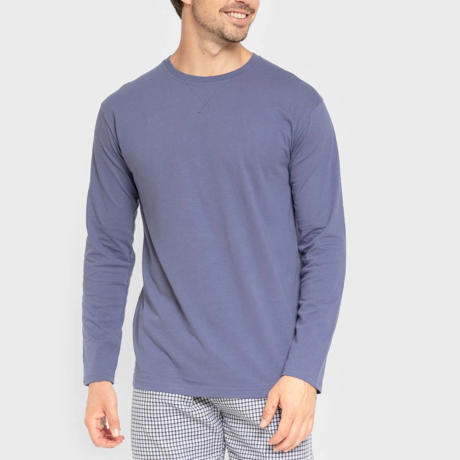 Pijama hombre franela Cuadro Saul azul