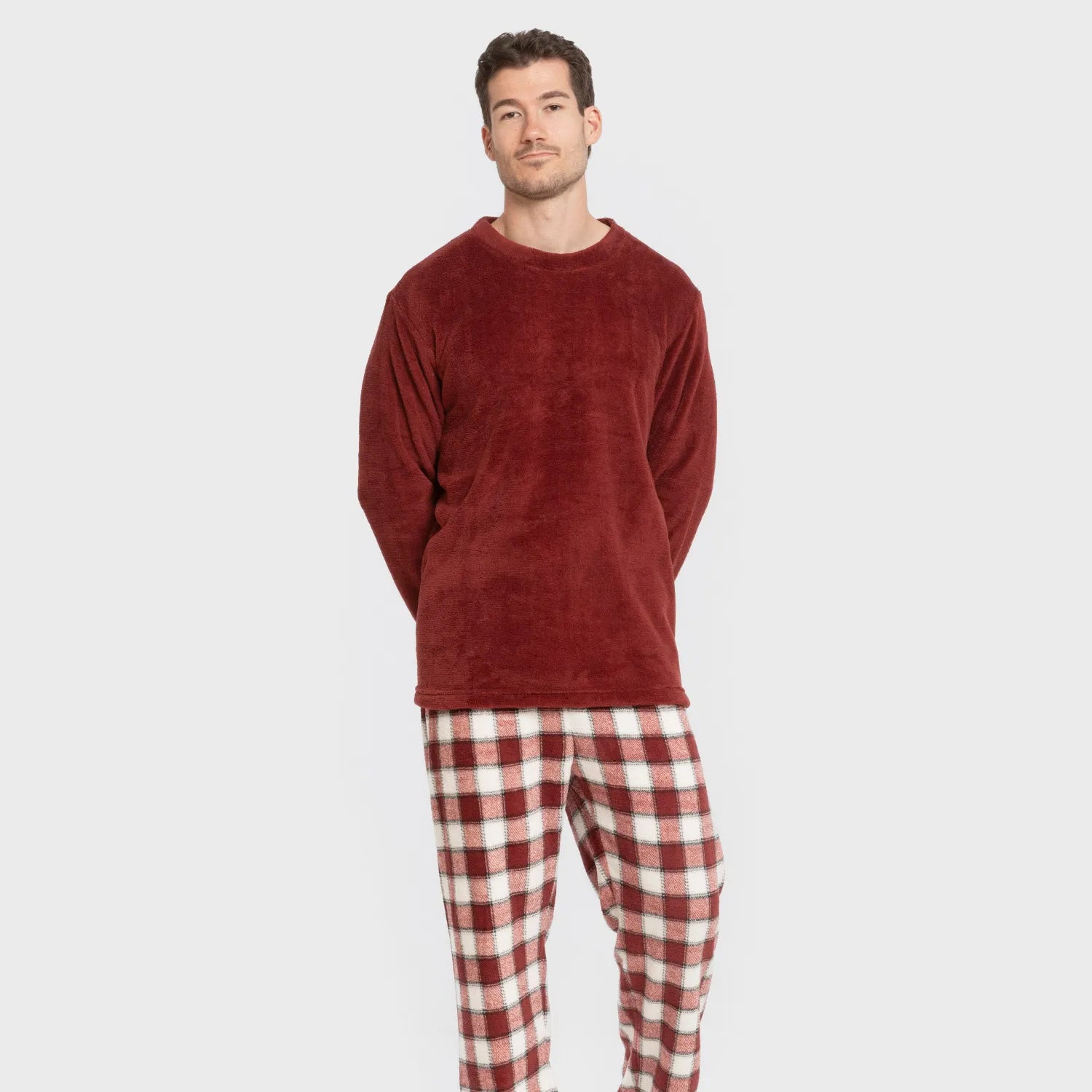 Pijama masculino de lã coral, estampa Gustavo bordô