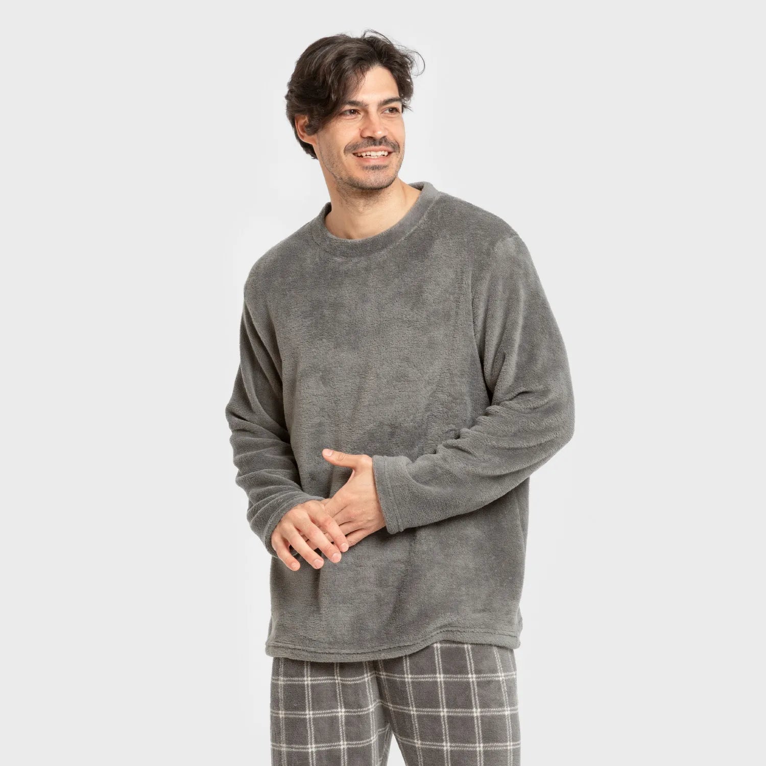 Pijama coral hombre Cuadro Nidari gris