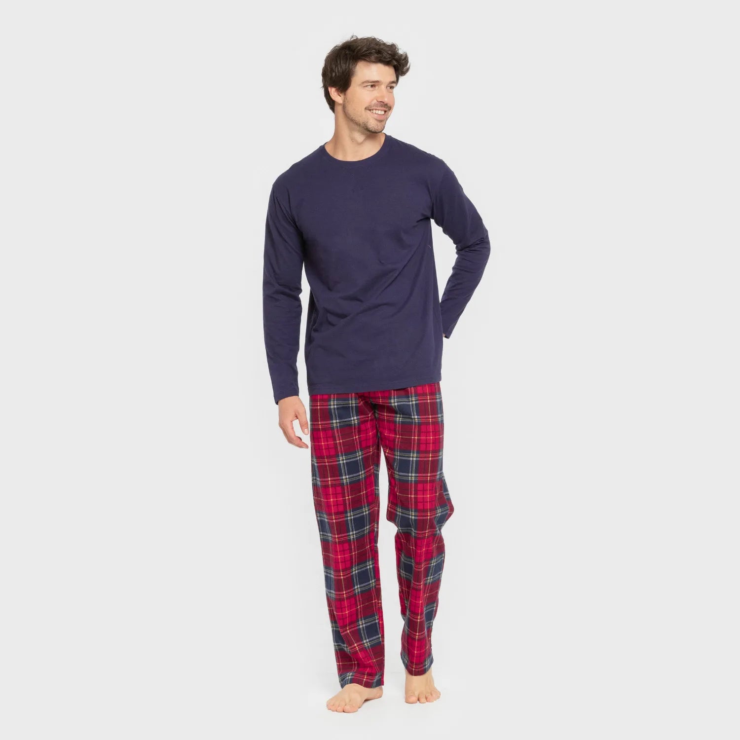 Pijama hombre franela Cuadro Bilbo azul marino