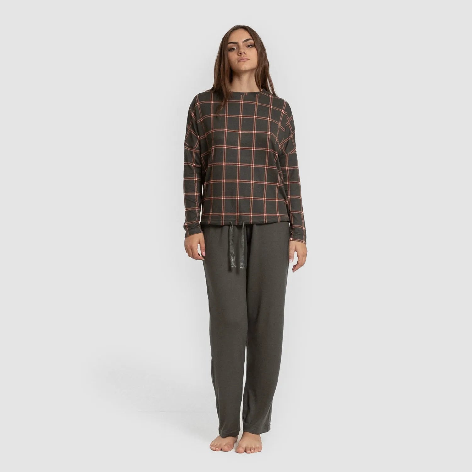 Pijama largo Secret mujer Cuadro Nelby verde caceria