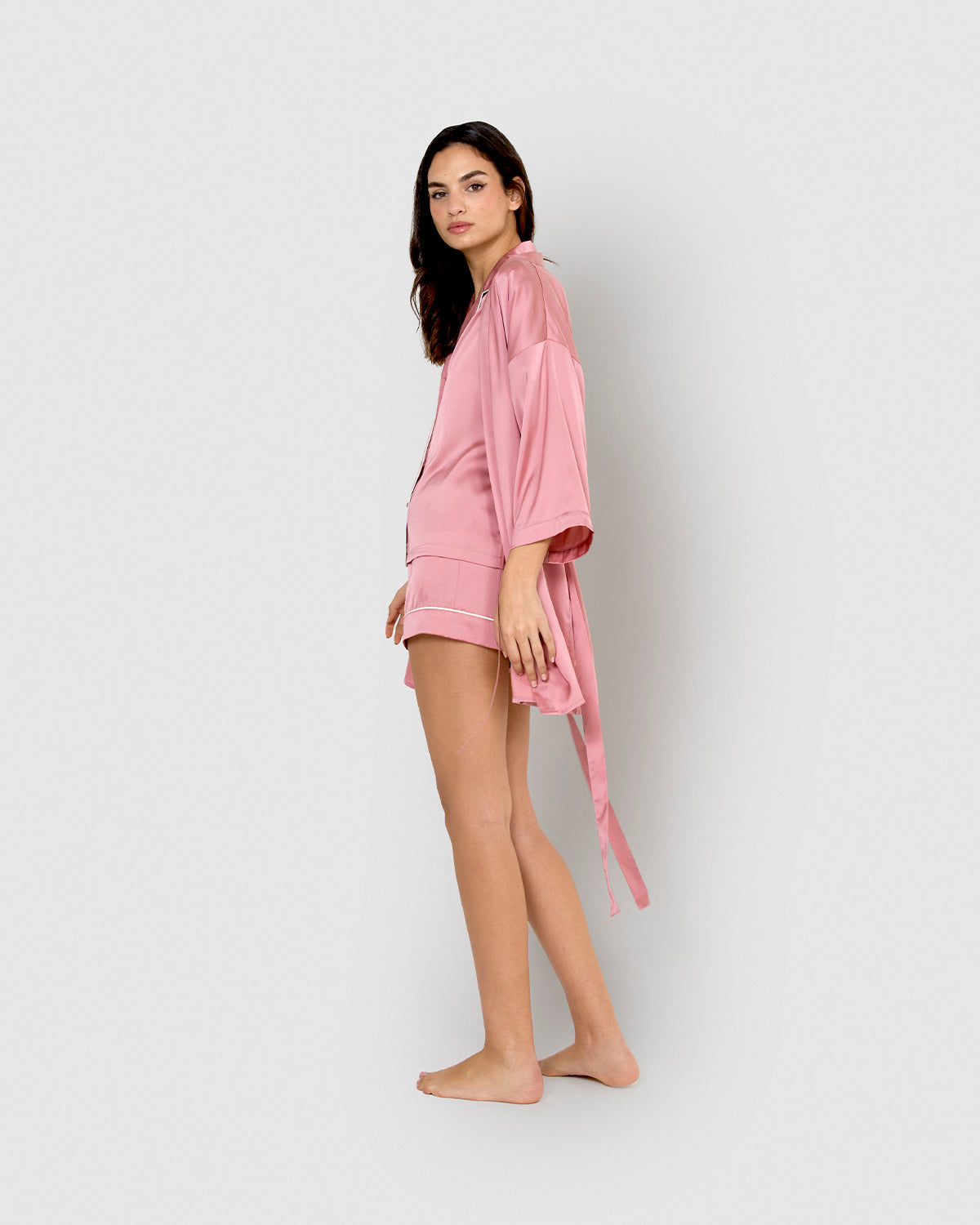 short satin robe Friday mauve