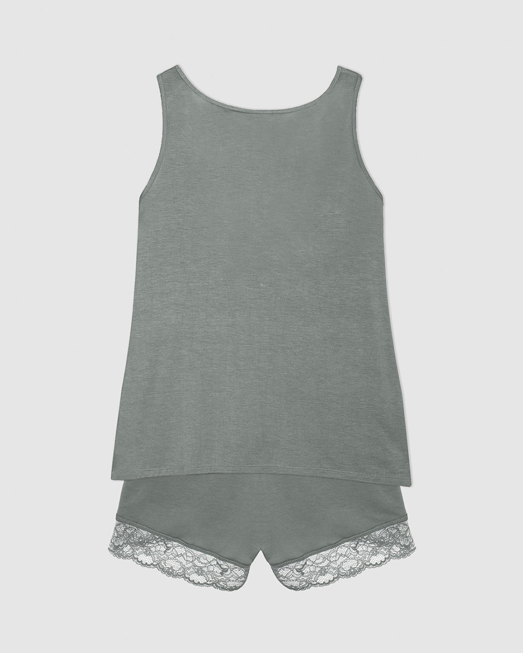 Pijama tirantes encaje rayón gris verdoso