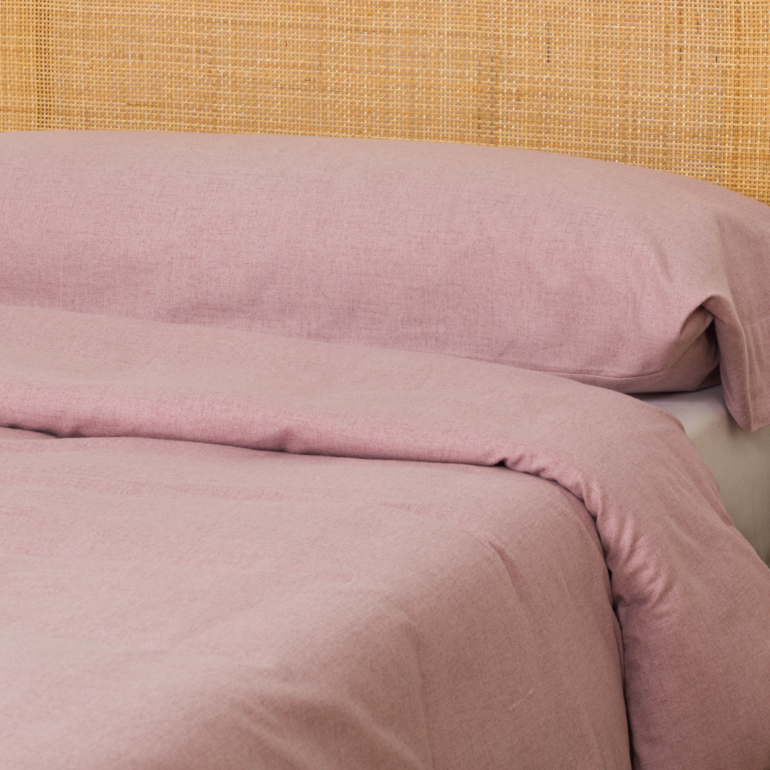 Housse de couette en flanelle unie mauve/rose