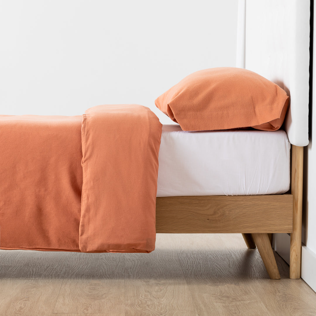 Plain flannel duvet cover, mandarin orange