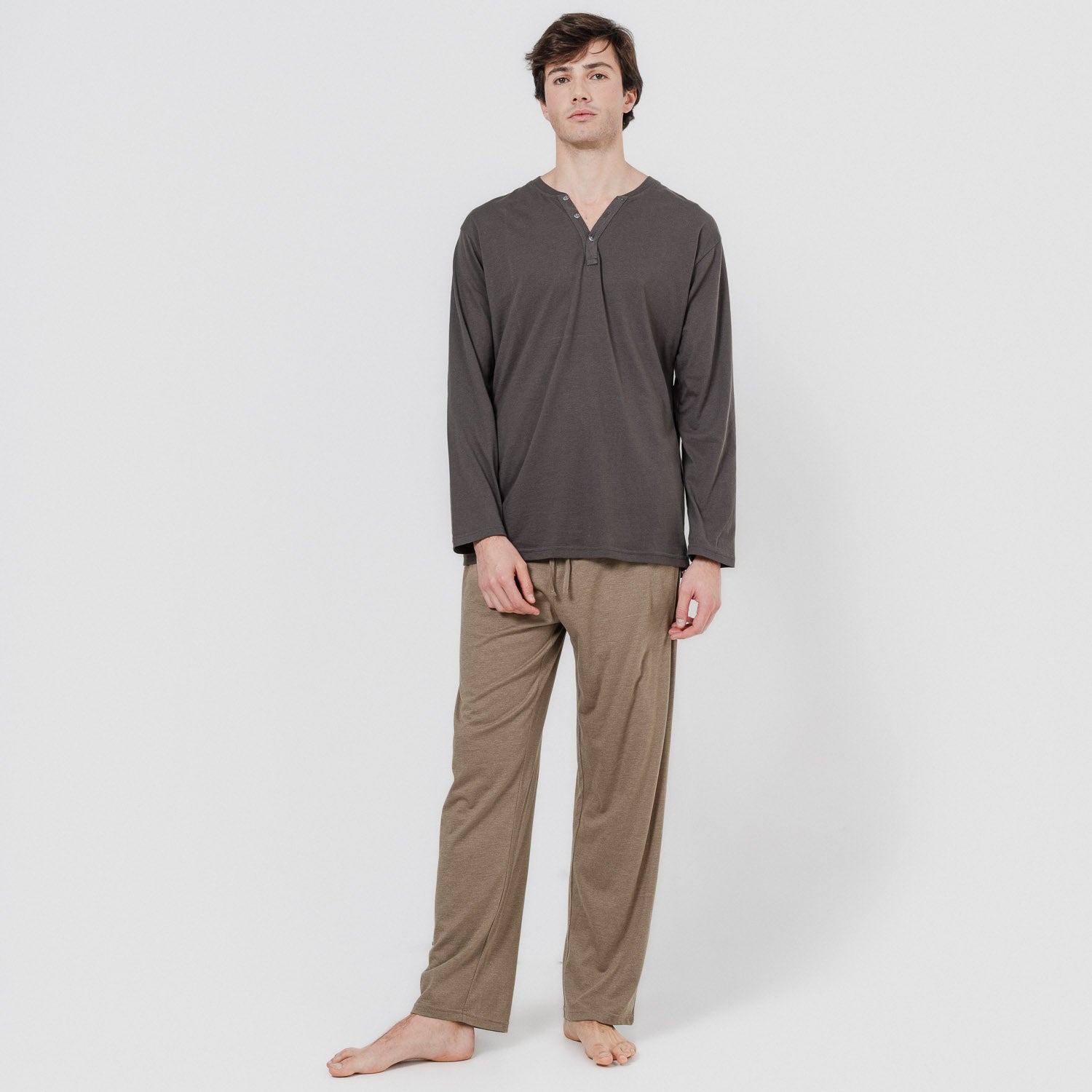 Pijama largo hombre con botones Petroleo - Marrón