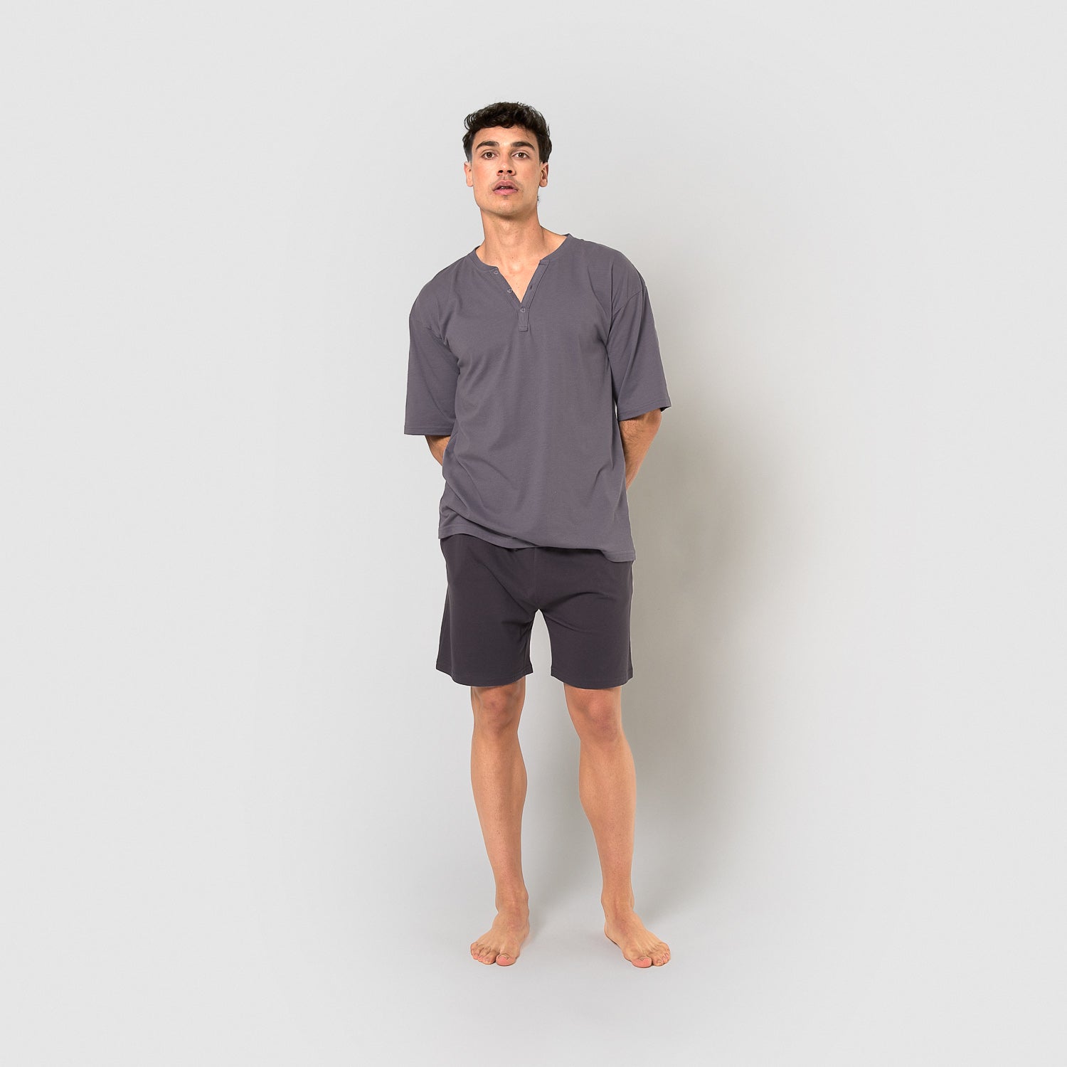 Pyjama court pour homme avec boutons indigo