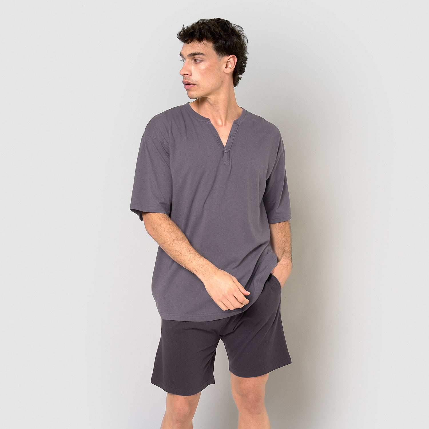 Pijama corto hombre con botones índigo