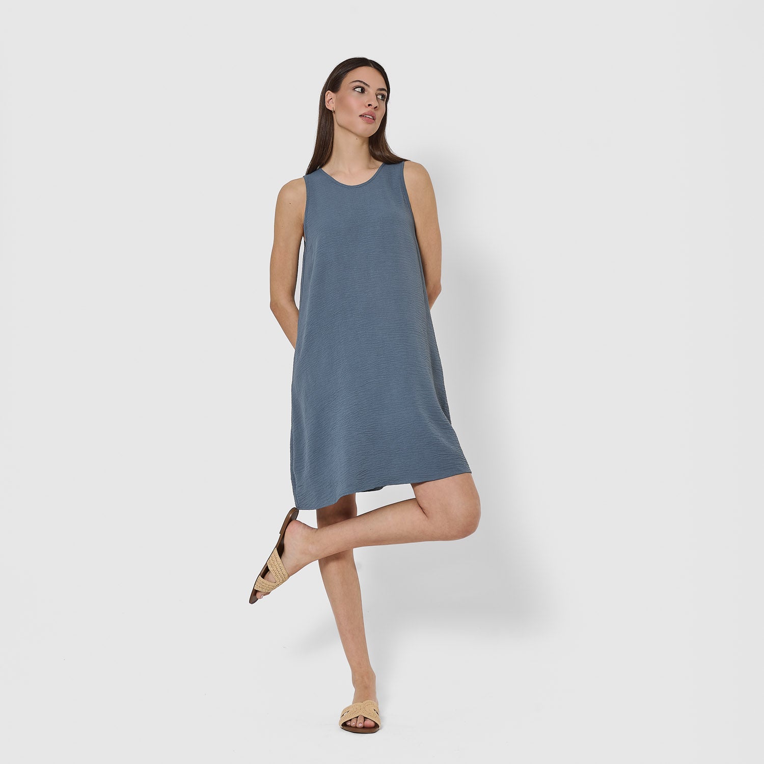 Robe courte à bretelles, mousseline de coton unie