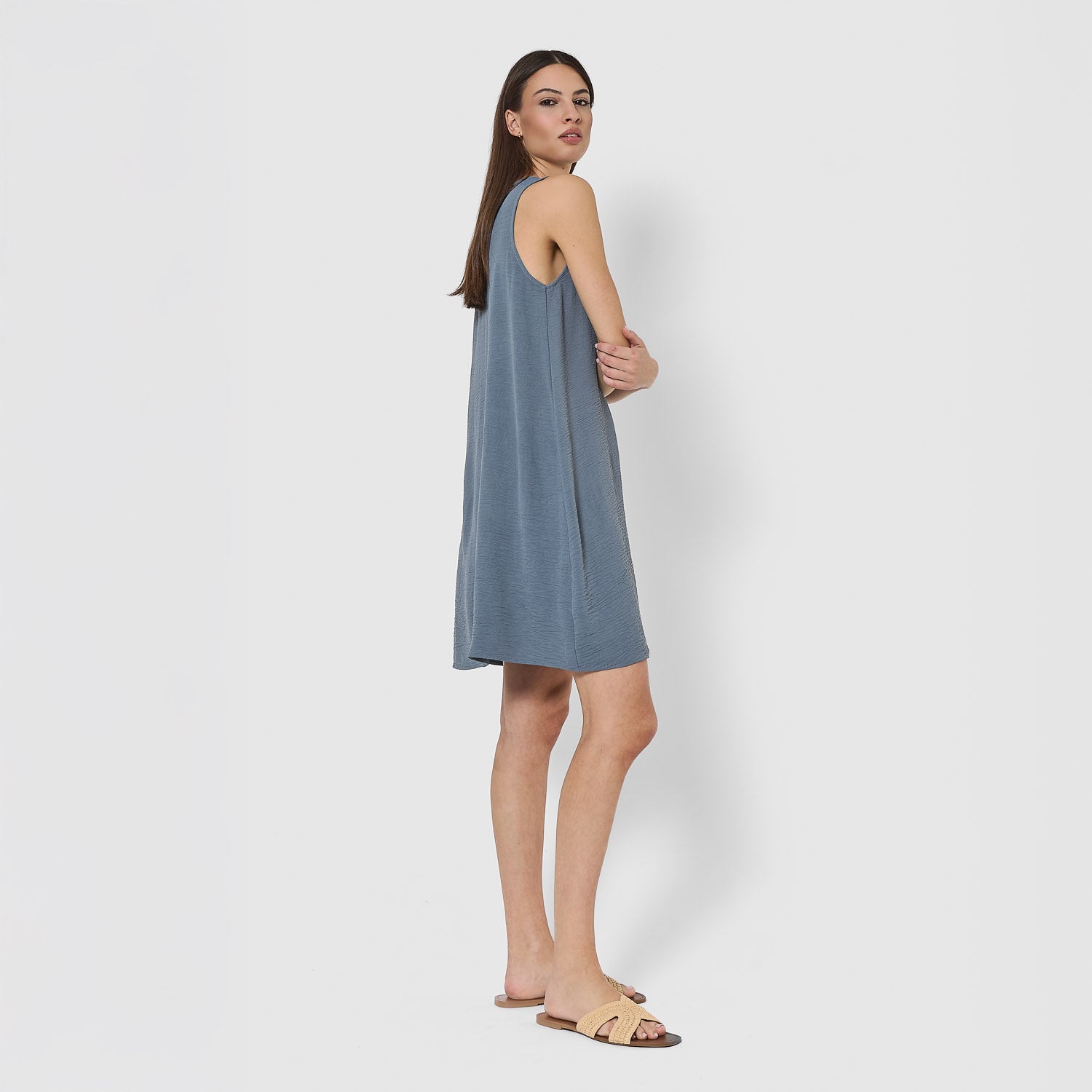 Robe courte à bretelles, mousseline de coton unie