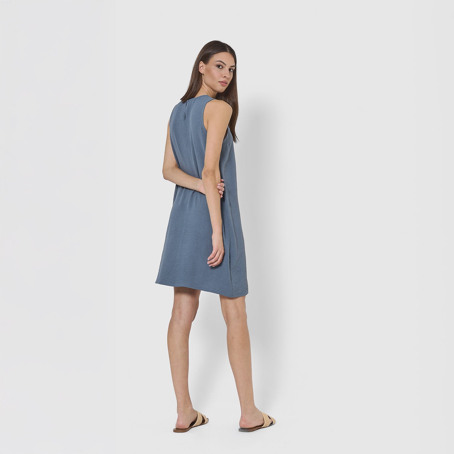 Robe courte à bretelles, mousseline de coton unie
