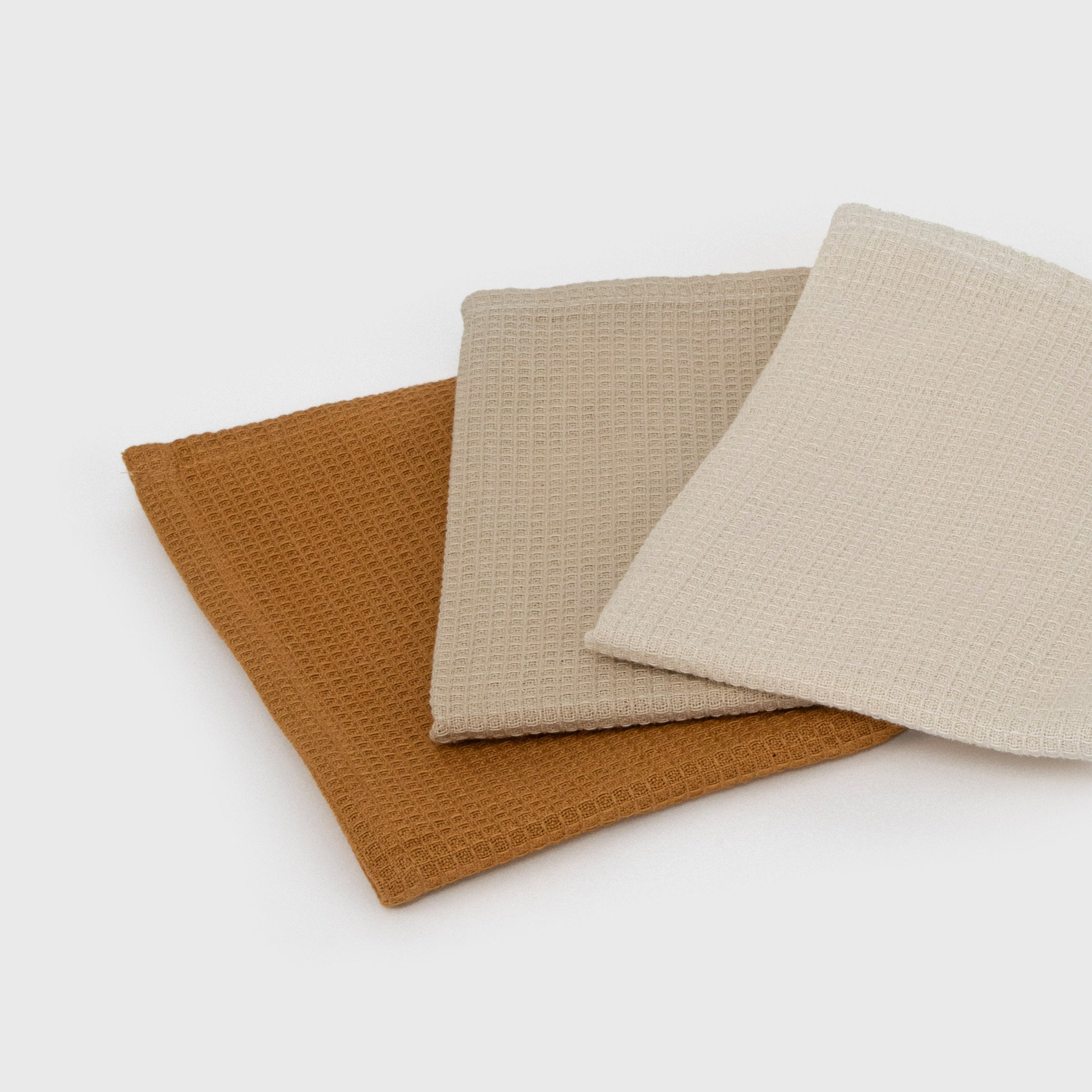 Set 3 strofinacci da cucina in cotone liscio Naturale/Talpa/Ocra