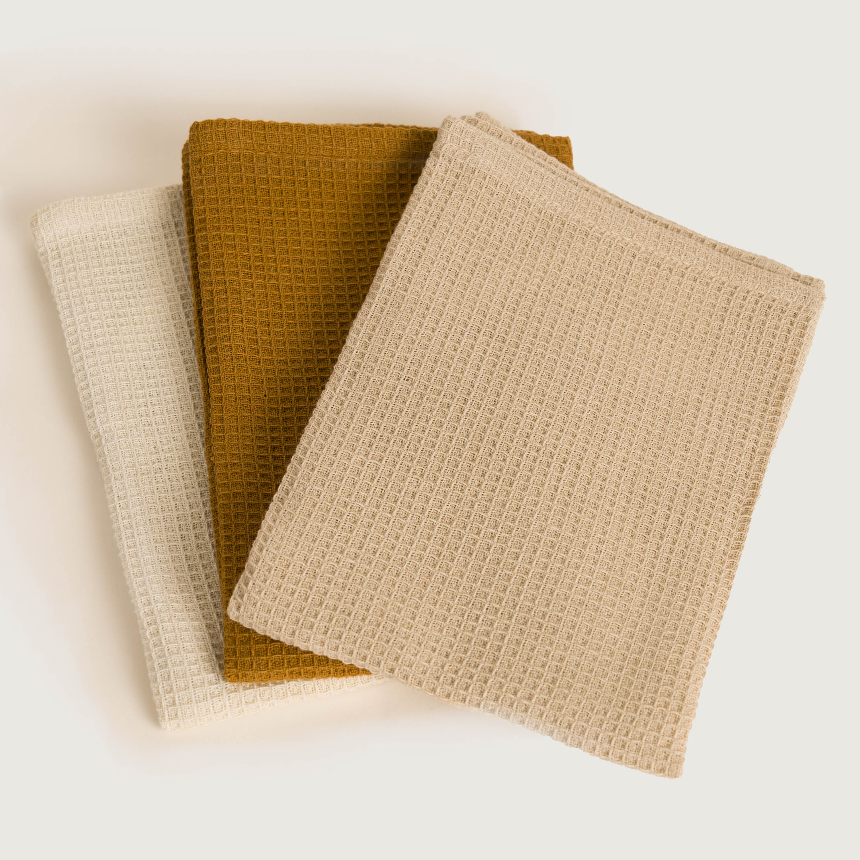 Set 3 strofinacci da cucina in cotone liscio Naturale/Talpa/Ocra