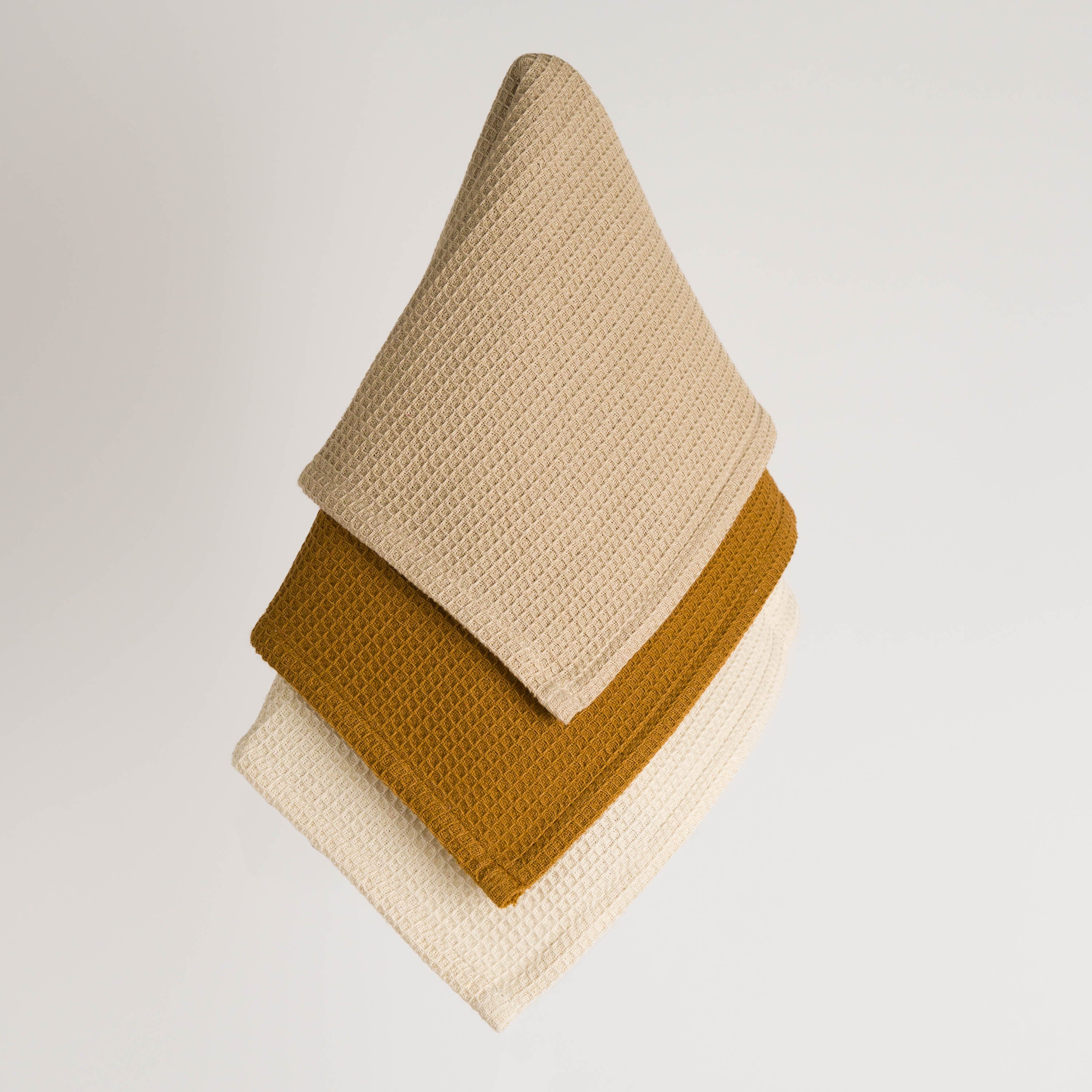 Set 3 strofinacci da cucina in cotone liscio Naturale/Talpa/Ocra