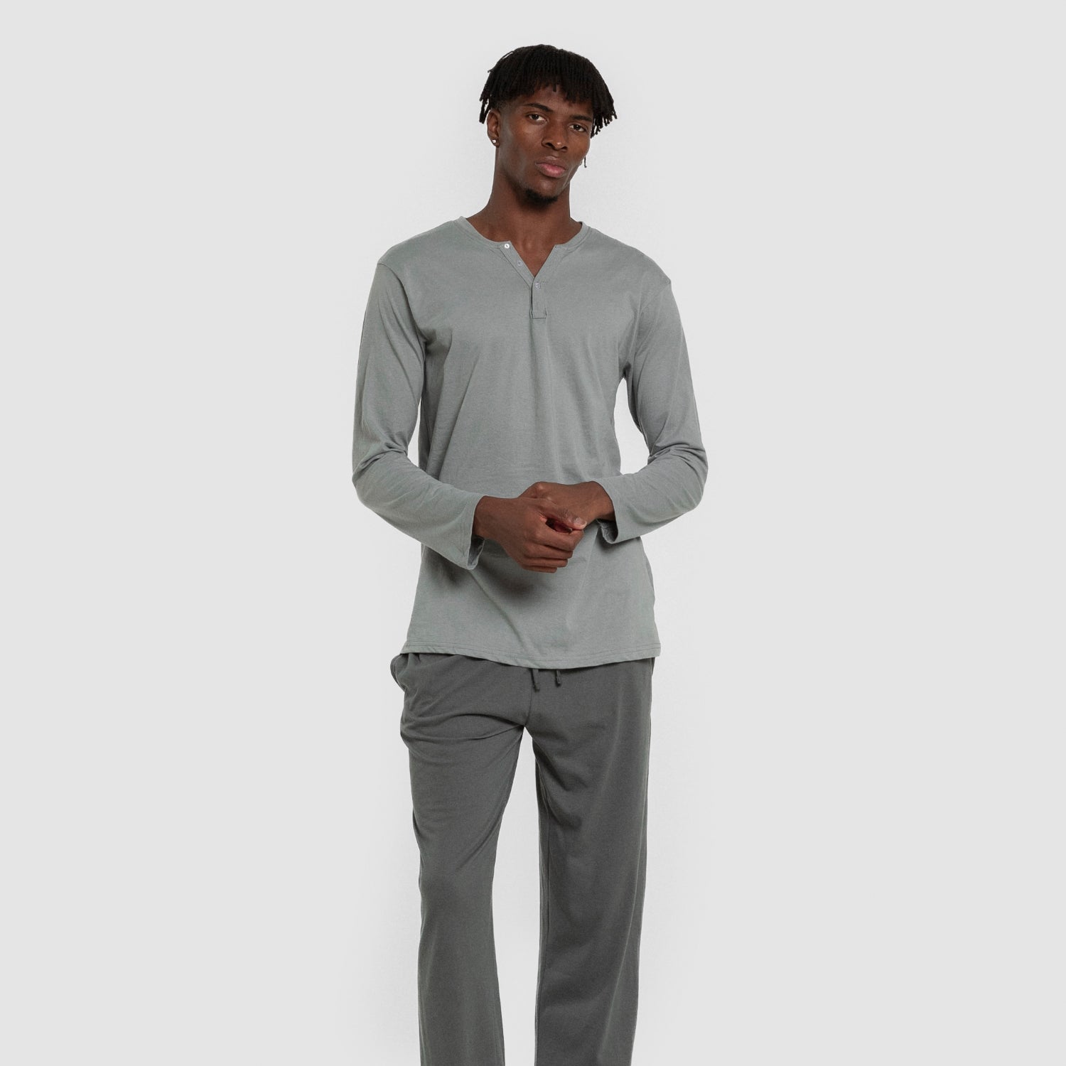 Pijama largo hombre con botones Verde Azul Claro - oscuro