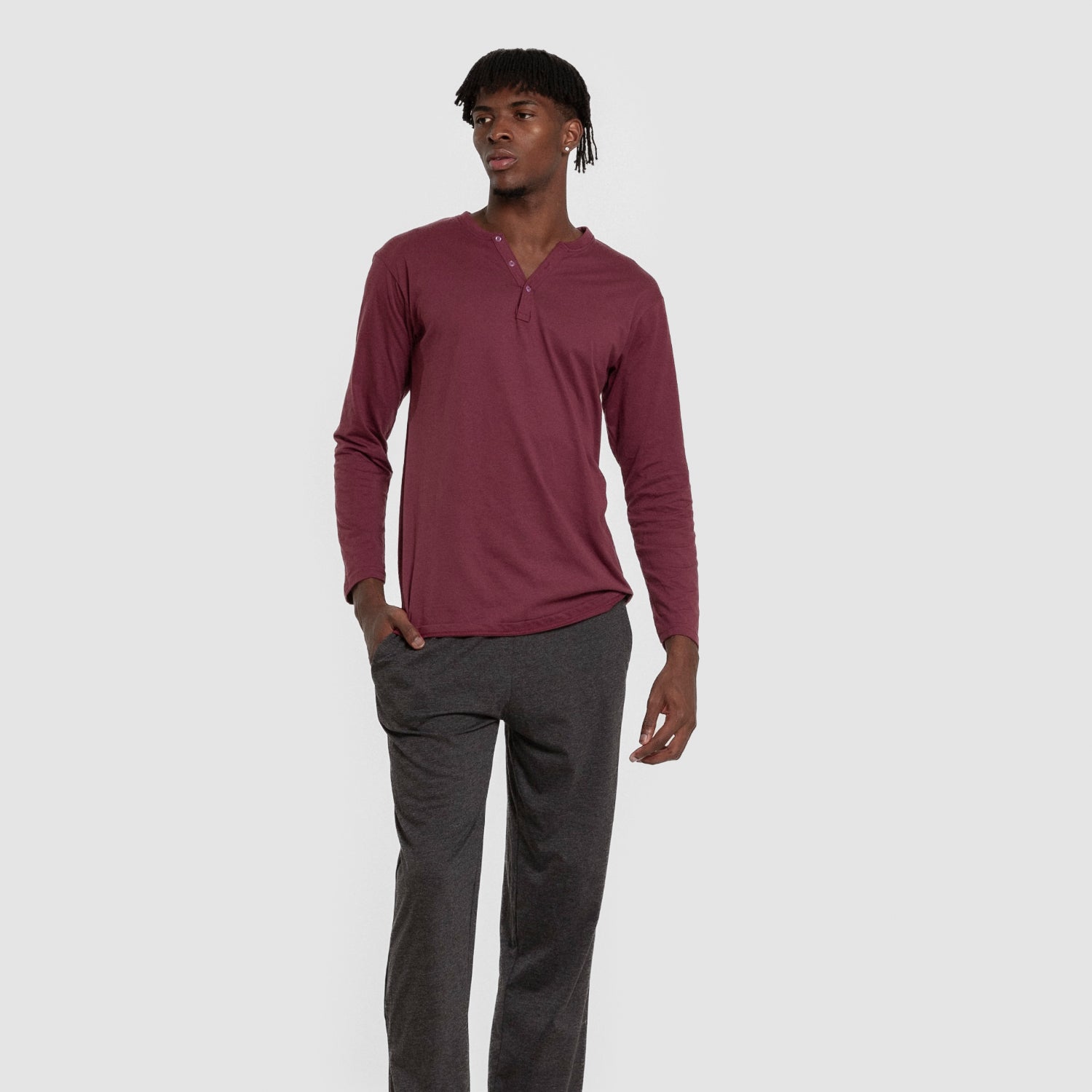 Pijama largo hombre con botones burdeos - marengo