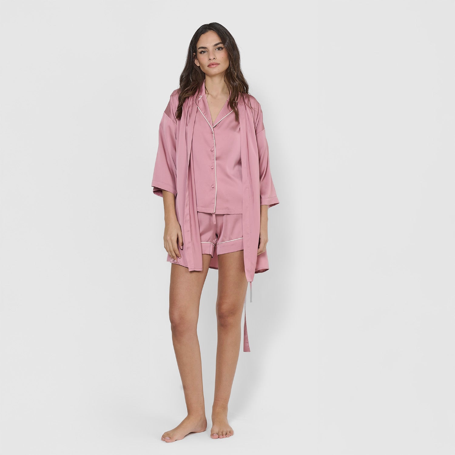 short satin robe Friday mauve