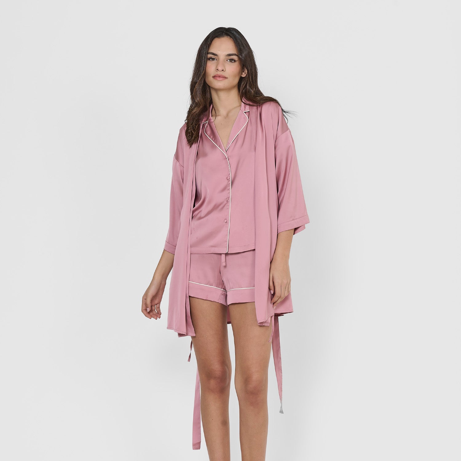 short satin robe Friday mauve