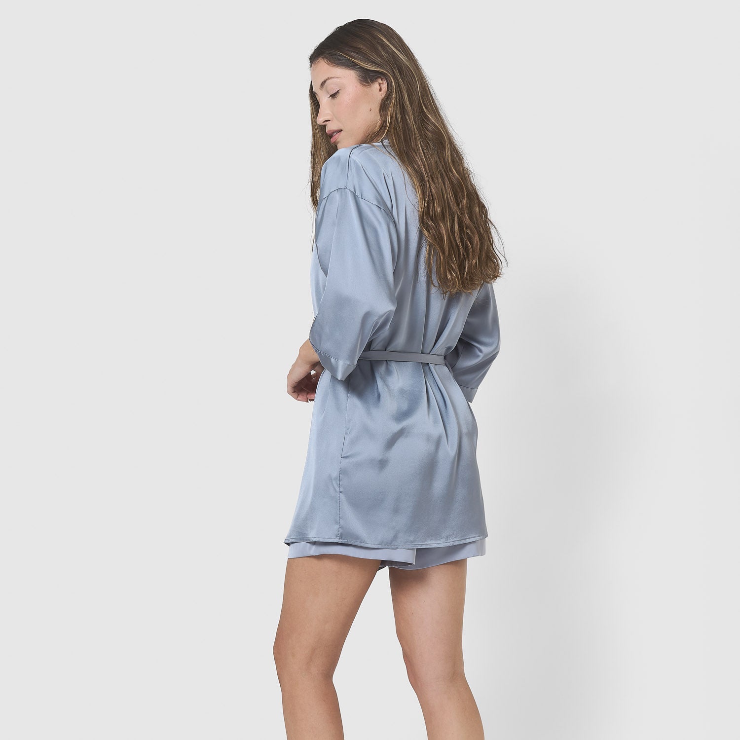 Robe curta de cetim para mulher Friday Solid Índigo