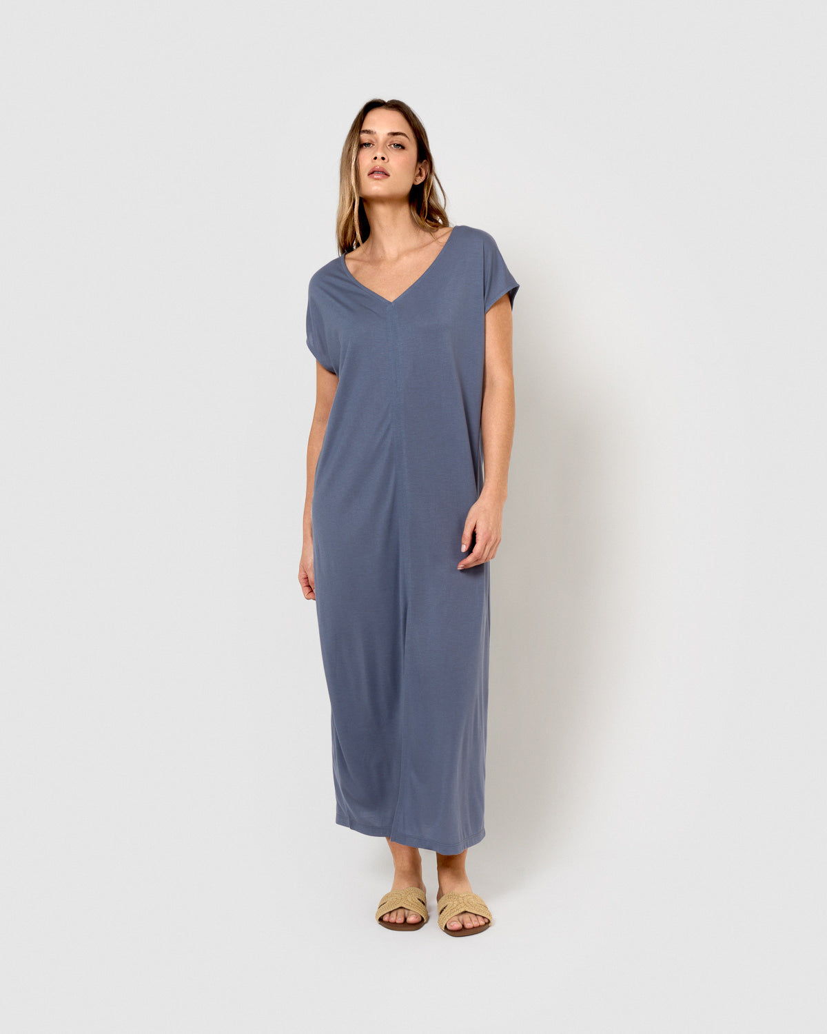 Vestido largo viscosa índigo