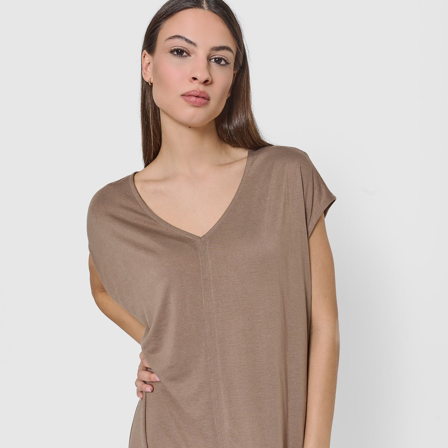 Vestido largo manga fluida viscosa liso