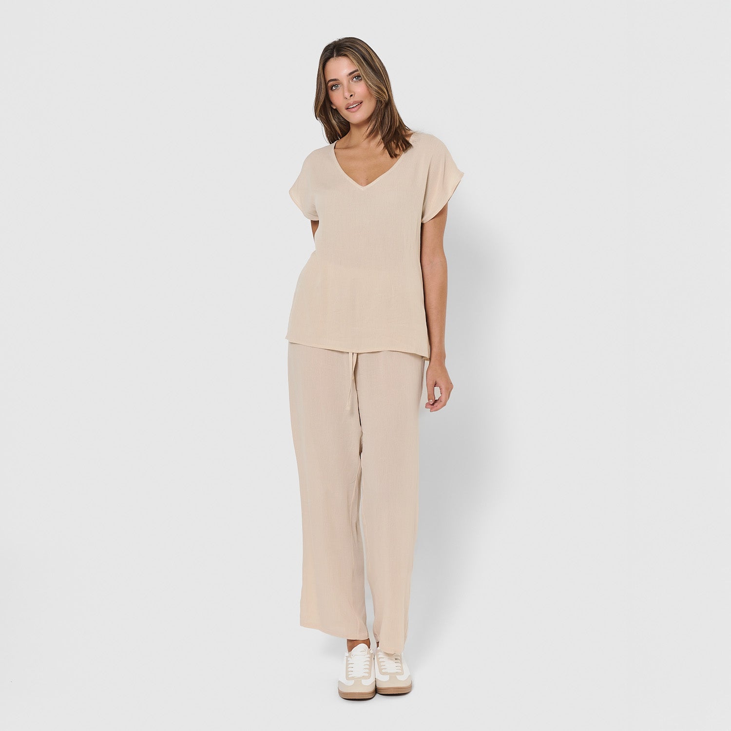 Camisa de mujer de viscosa bambula beige