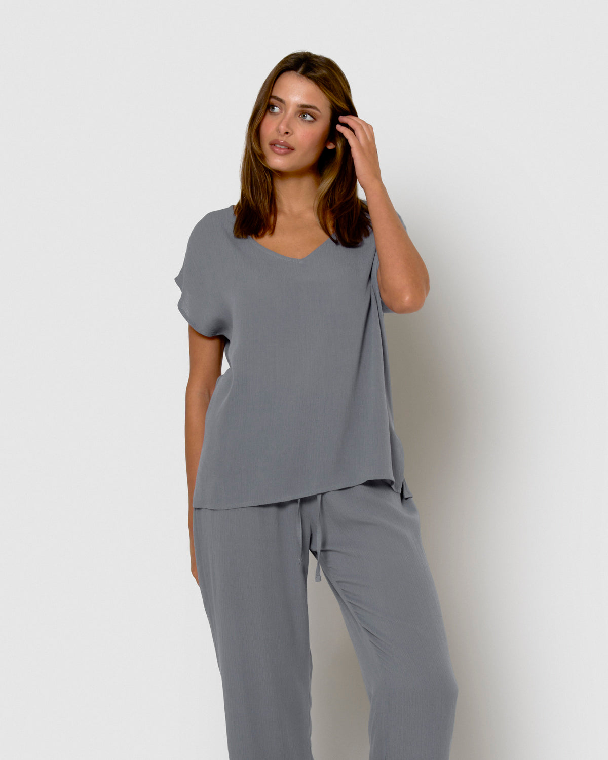 Pantalon long, viscose, coton, indigo uni