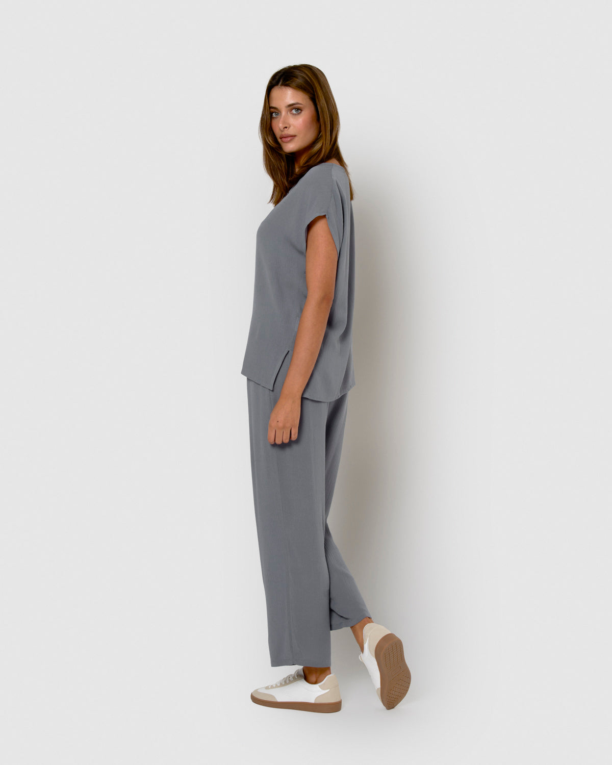 Pantalon long, viscose, coton, indigo uni