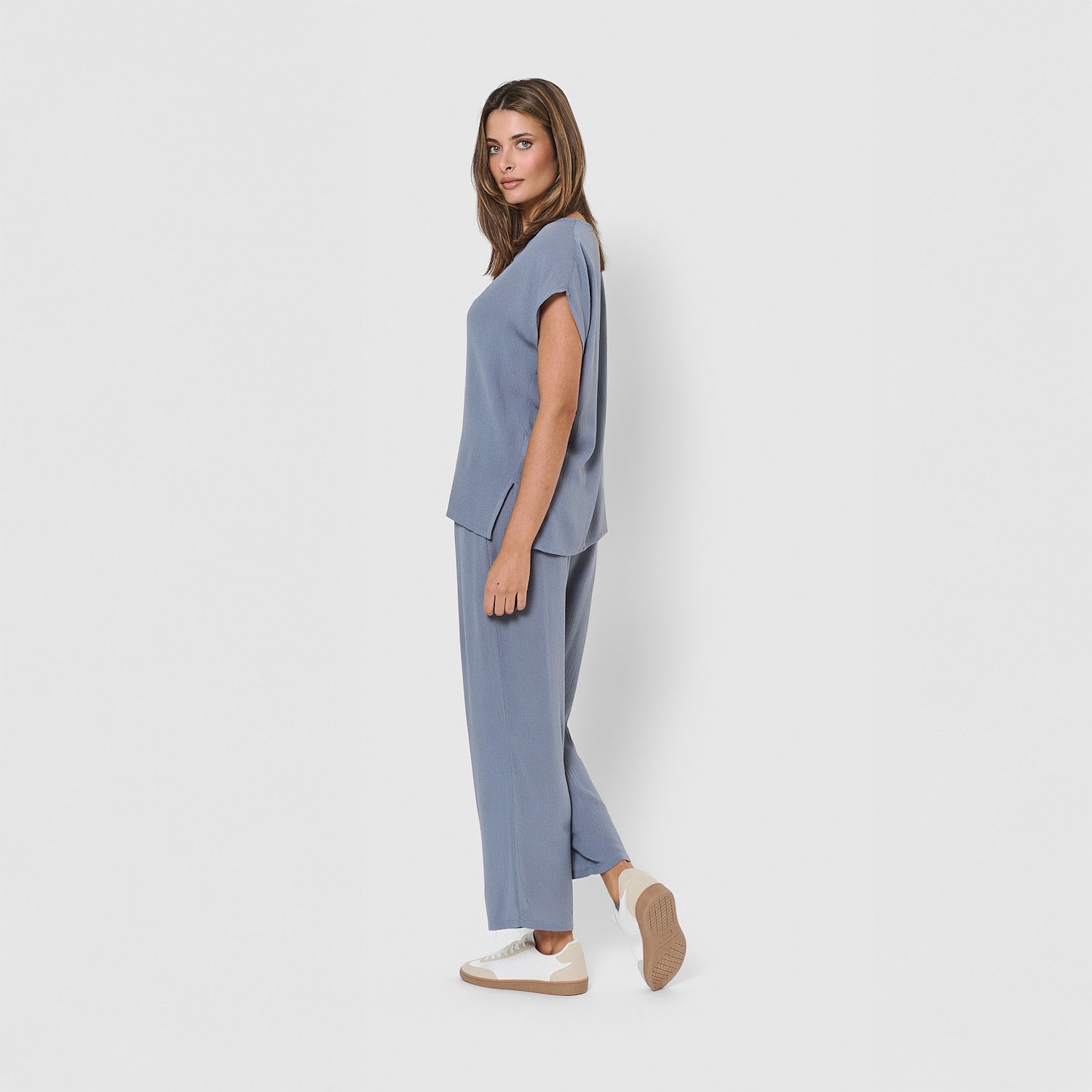 Pantalón largo viscosa bambula liso índigo