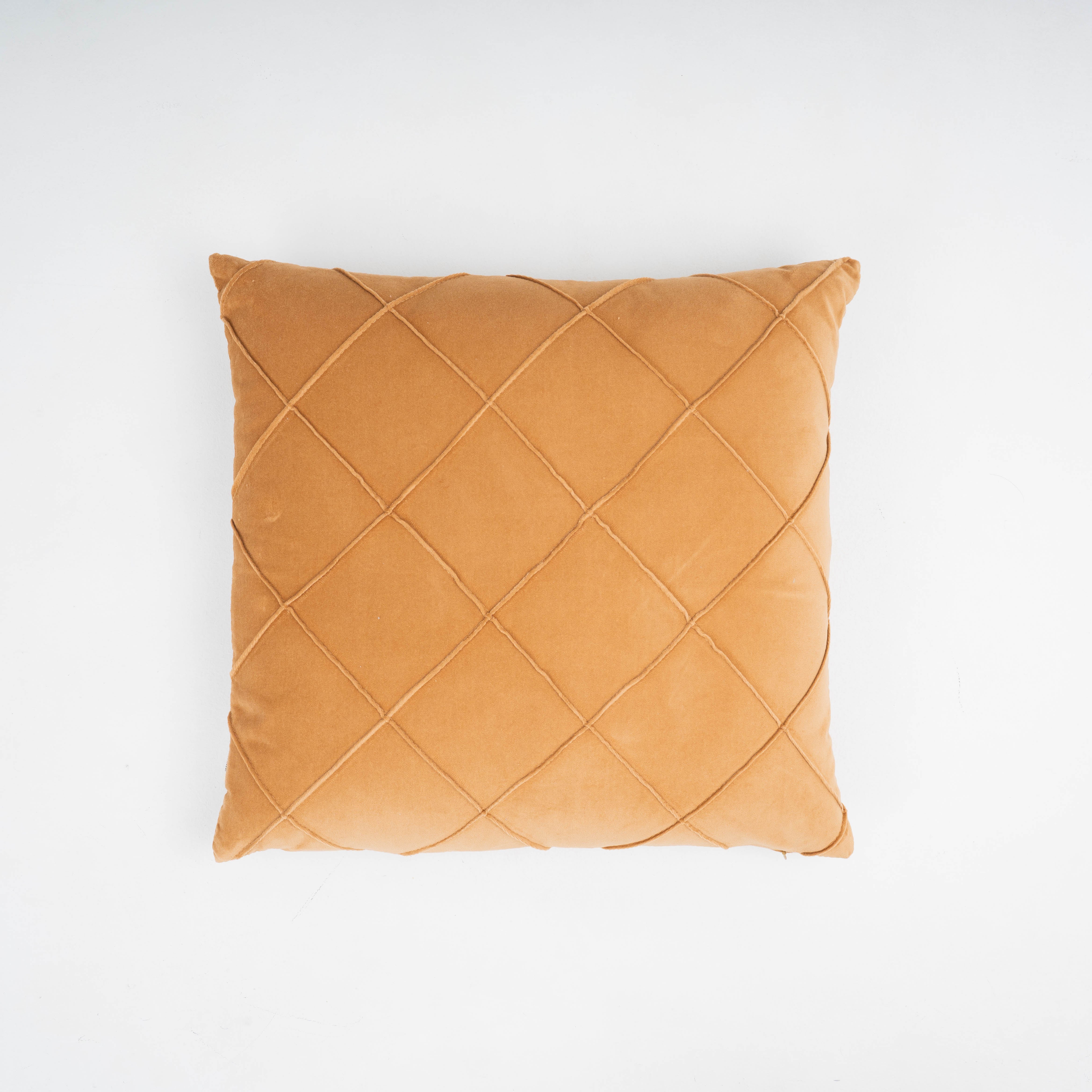 Cojín terciopelo algodón Rombo Ocre - funda + relleno