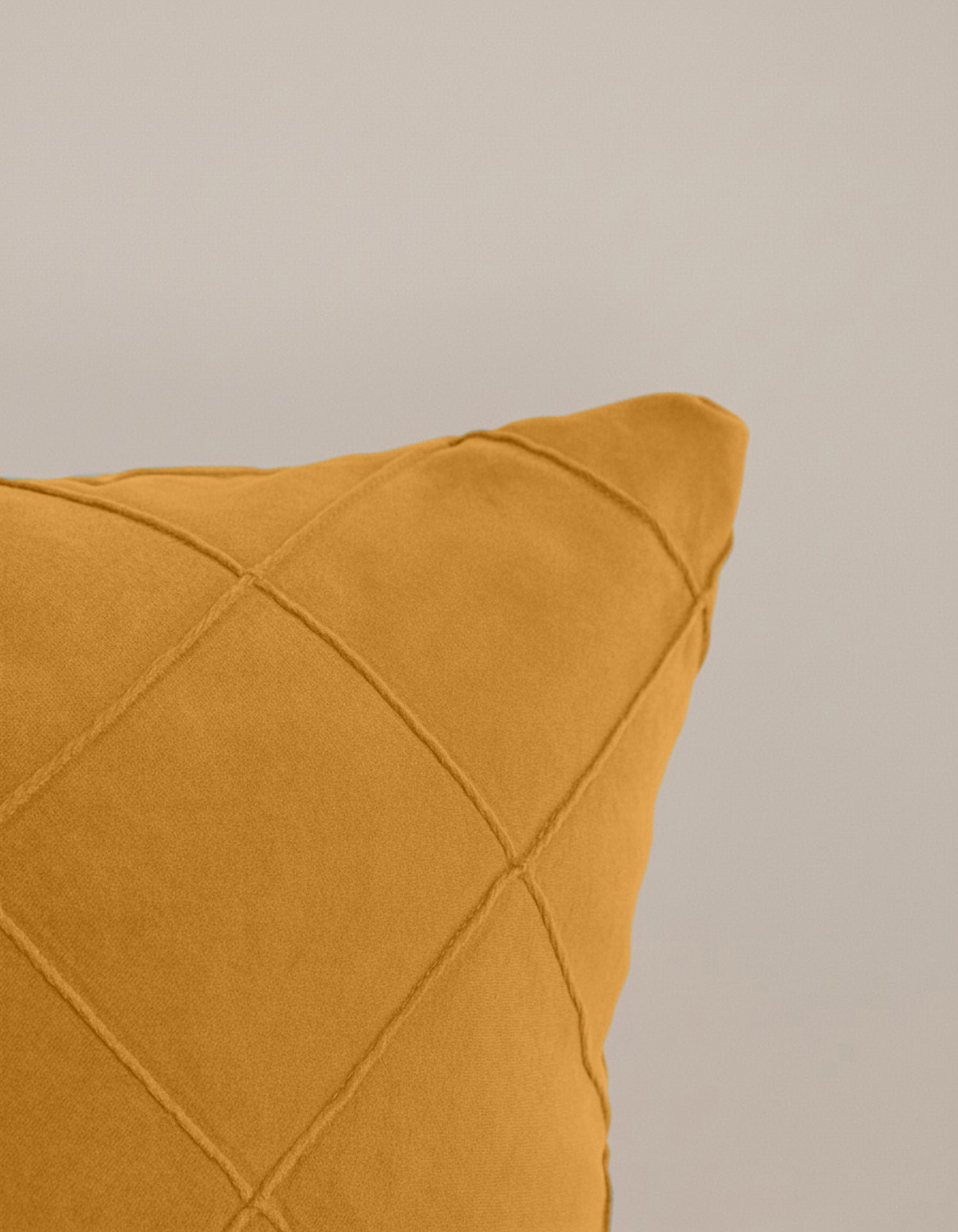 Cotton velvet cushion, diamond pattern, ochre