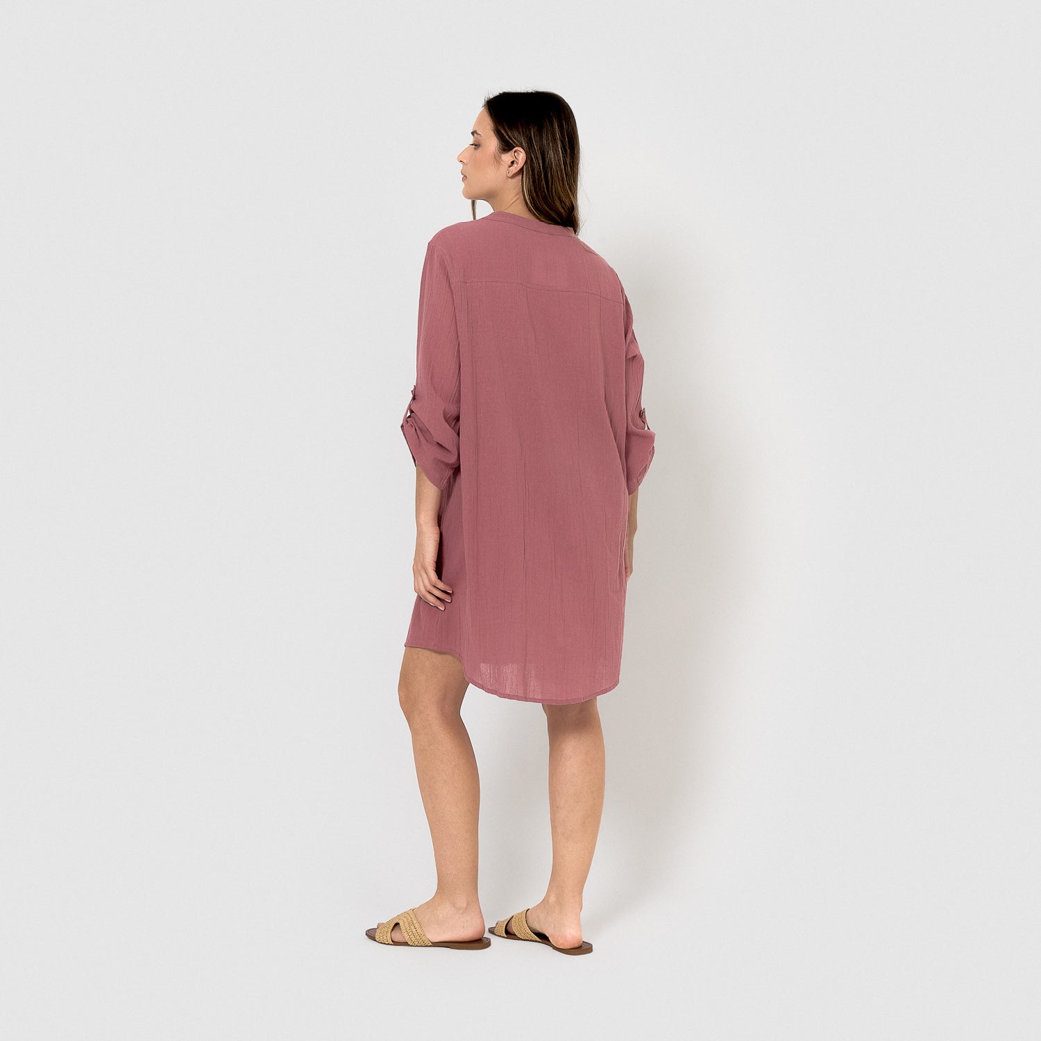Vestido corto algodón liso malva