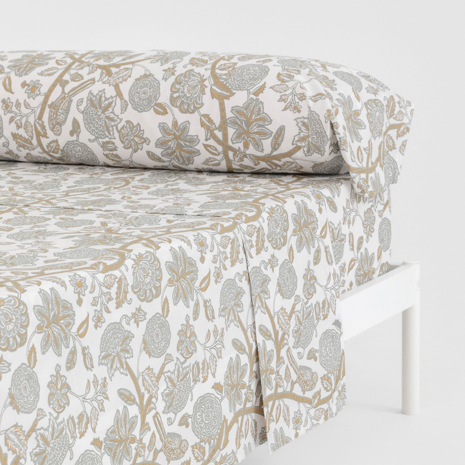 Juego de sábanas algodón Enelia verde seco - ocre