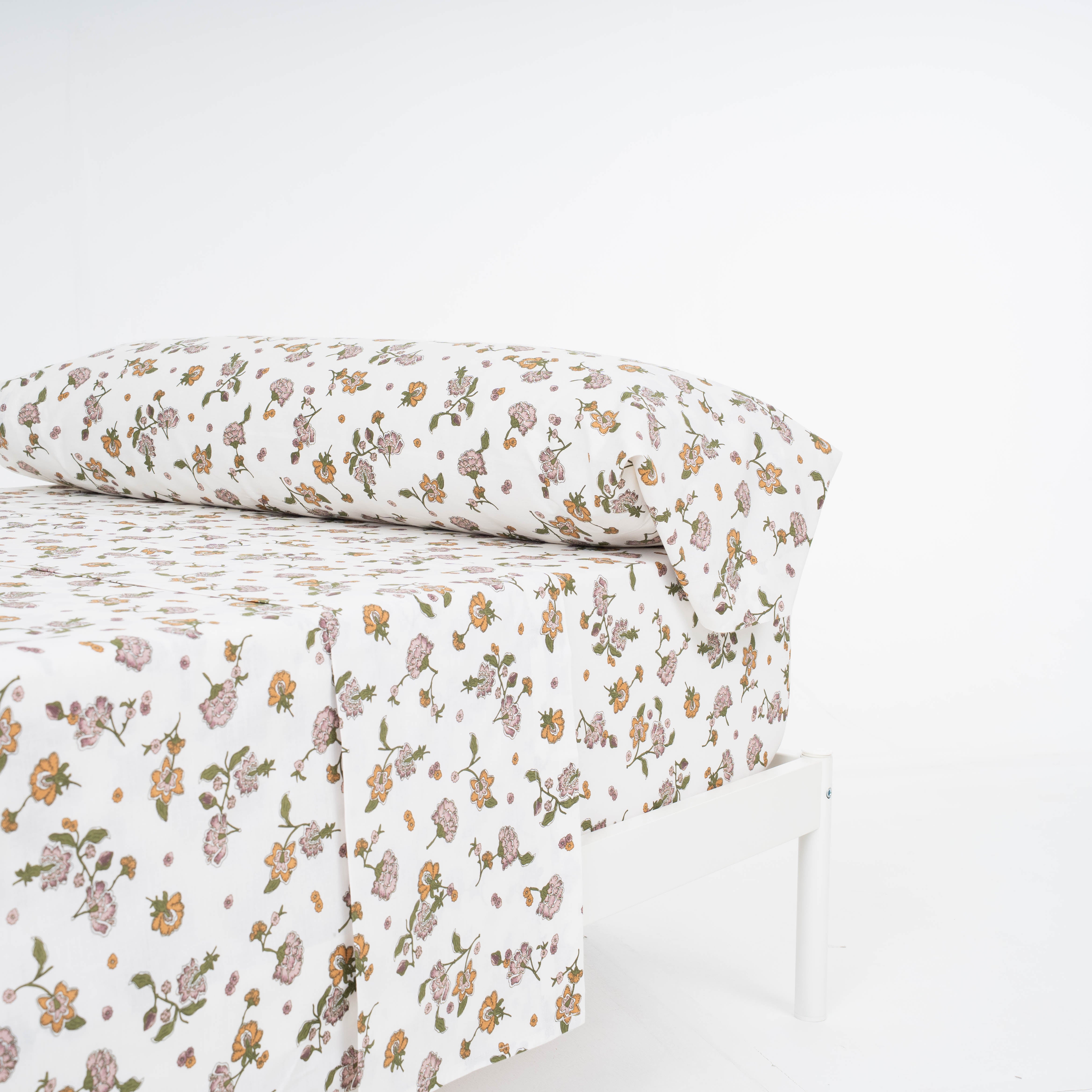 Juego de sábanas algodón Meghan verde seco - rosa keike