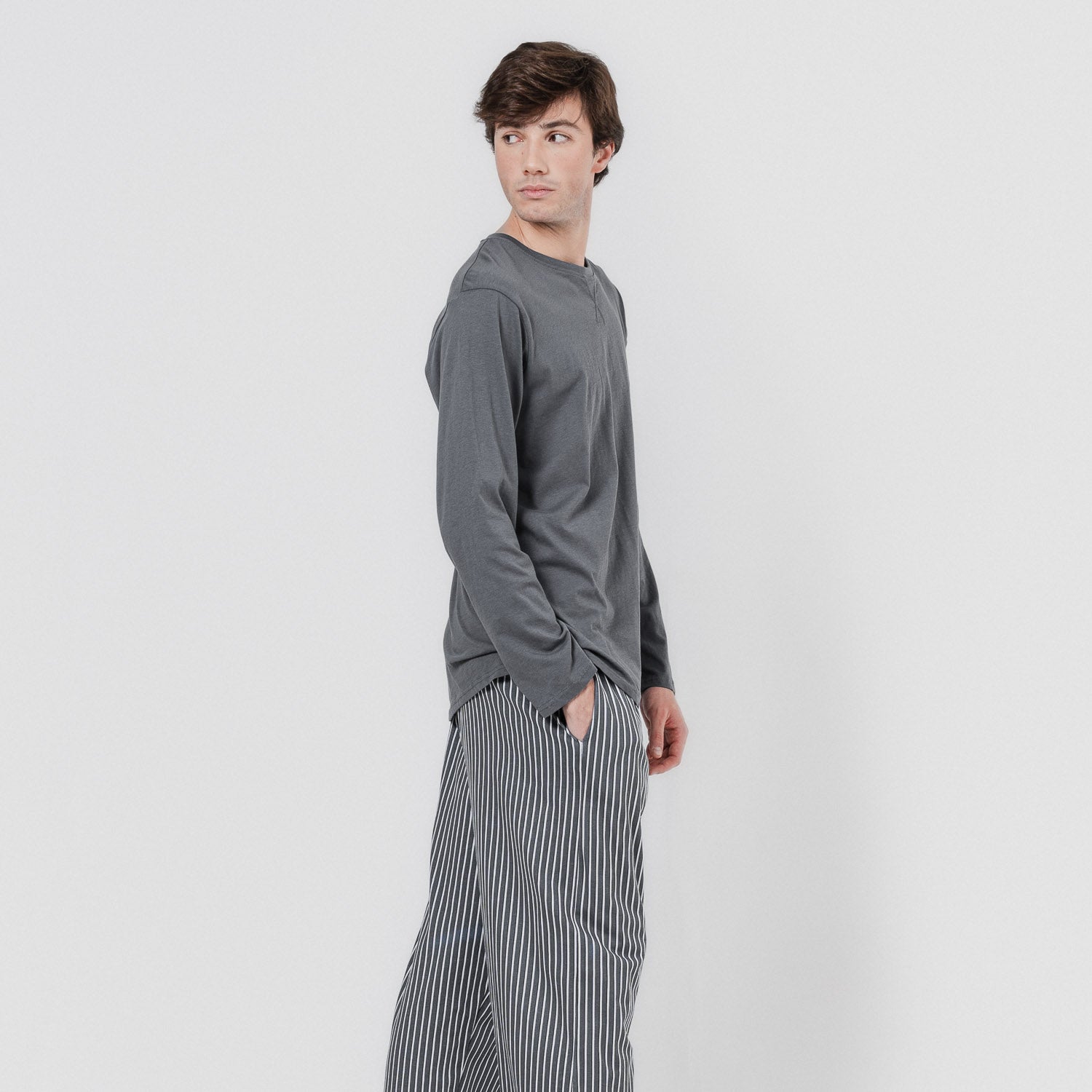 Pijama largo algodón hombre Raya Hercules Gris