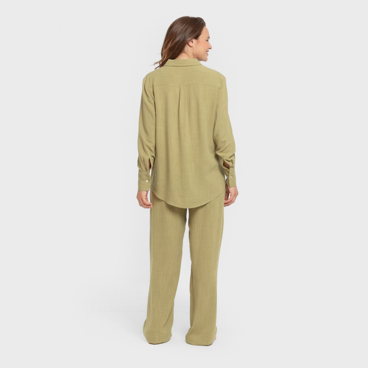 Pantaloni lunghi in lino tinta unita da donna