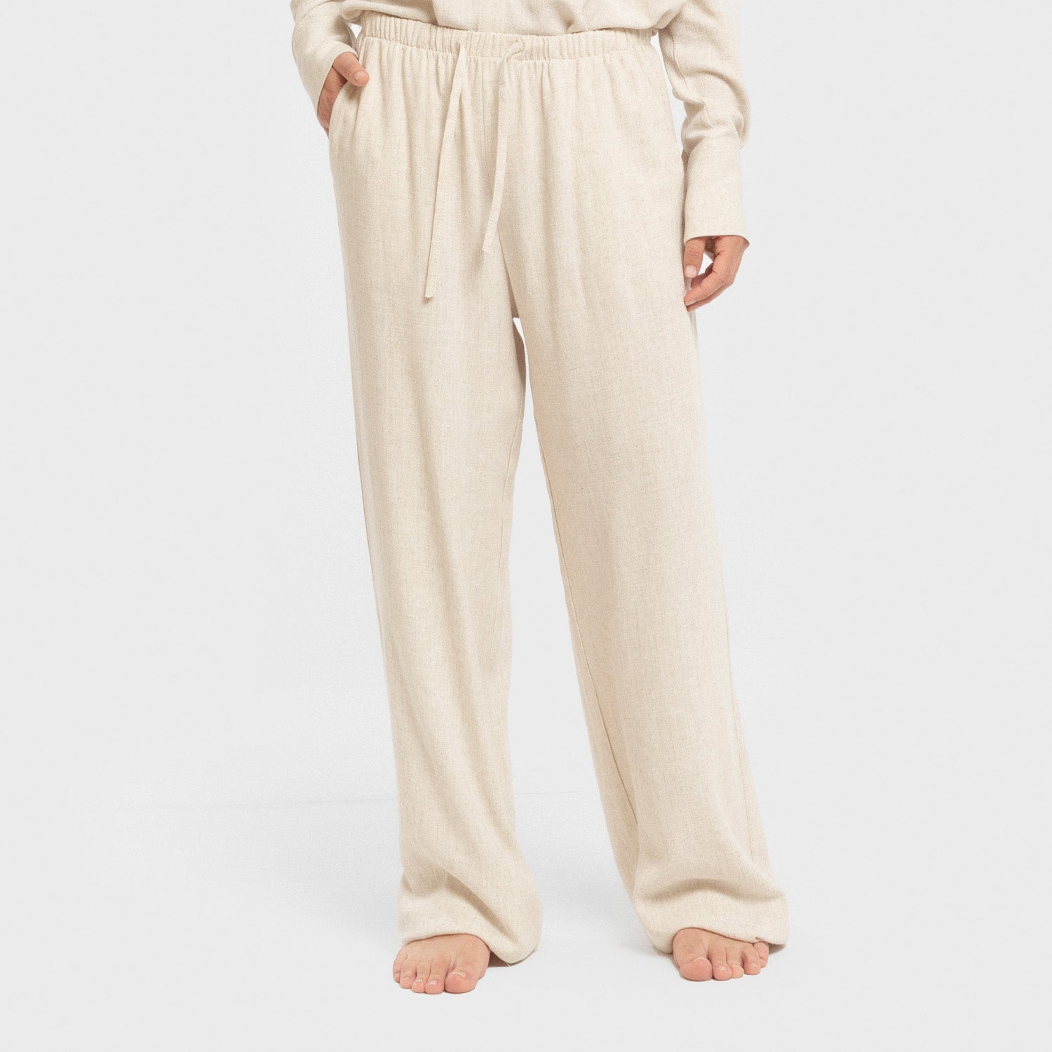 Pantaloni lunghi in lino tinta unita da donna