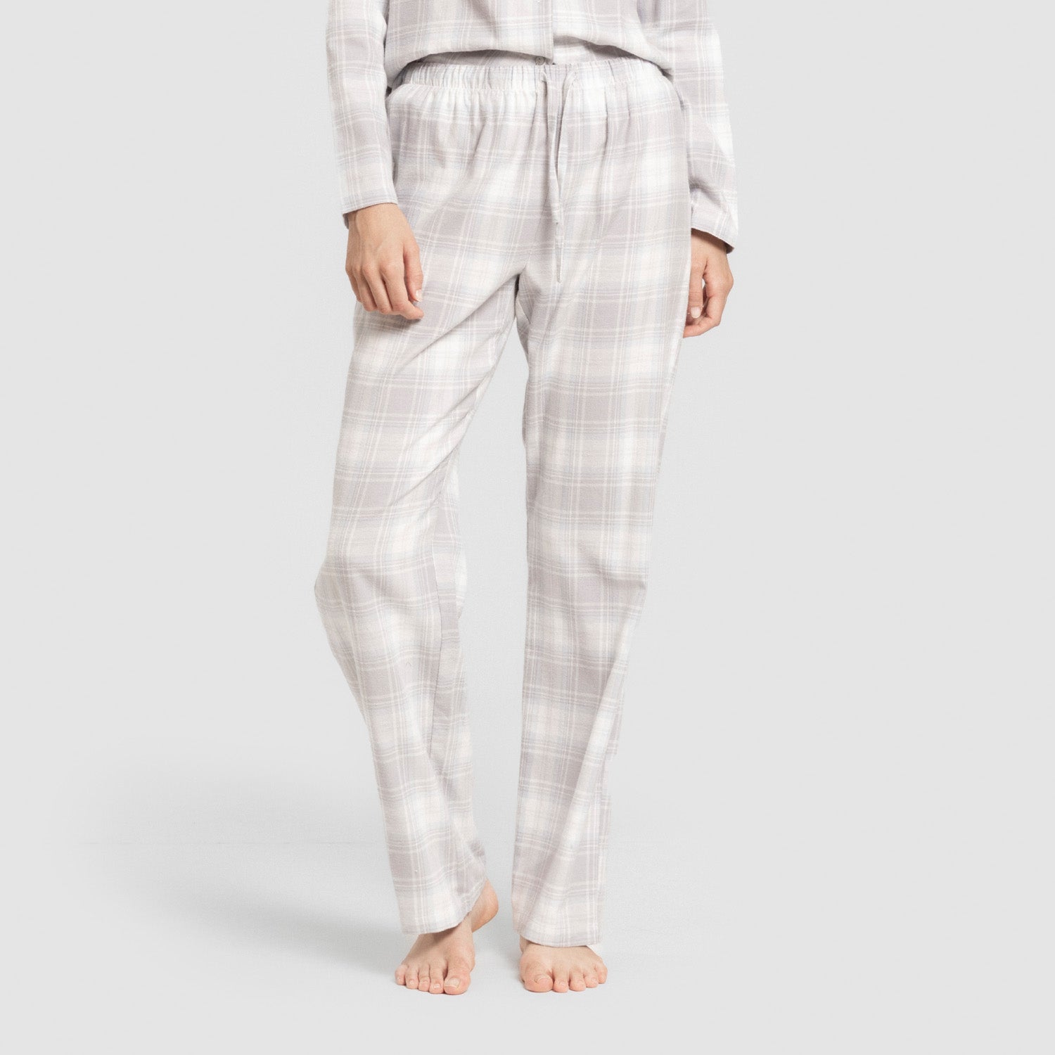 Pijama franela manga larga camisero mujer Cuadro Portland celeste