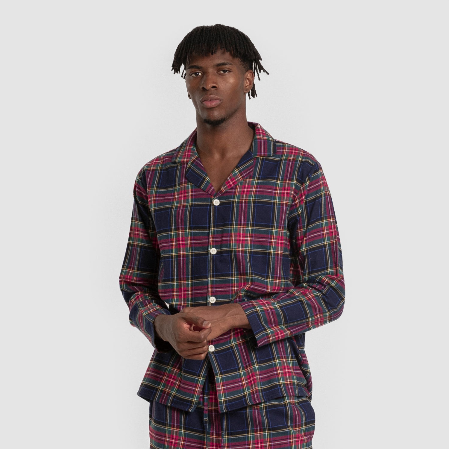 Pijama franela manga larga camisero hombre Cuadro Pluton azul