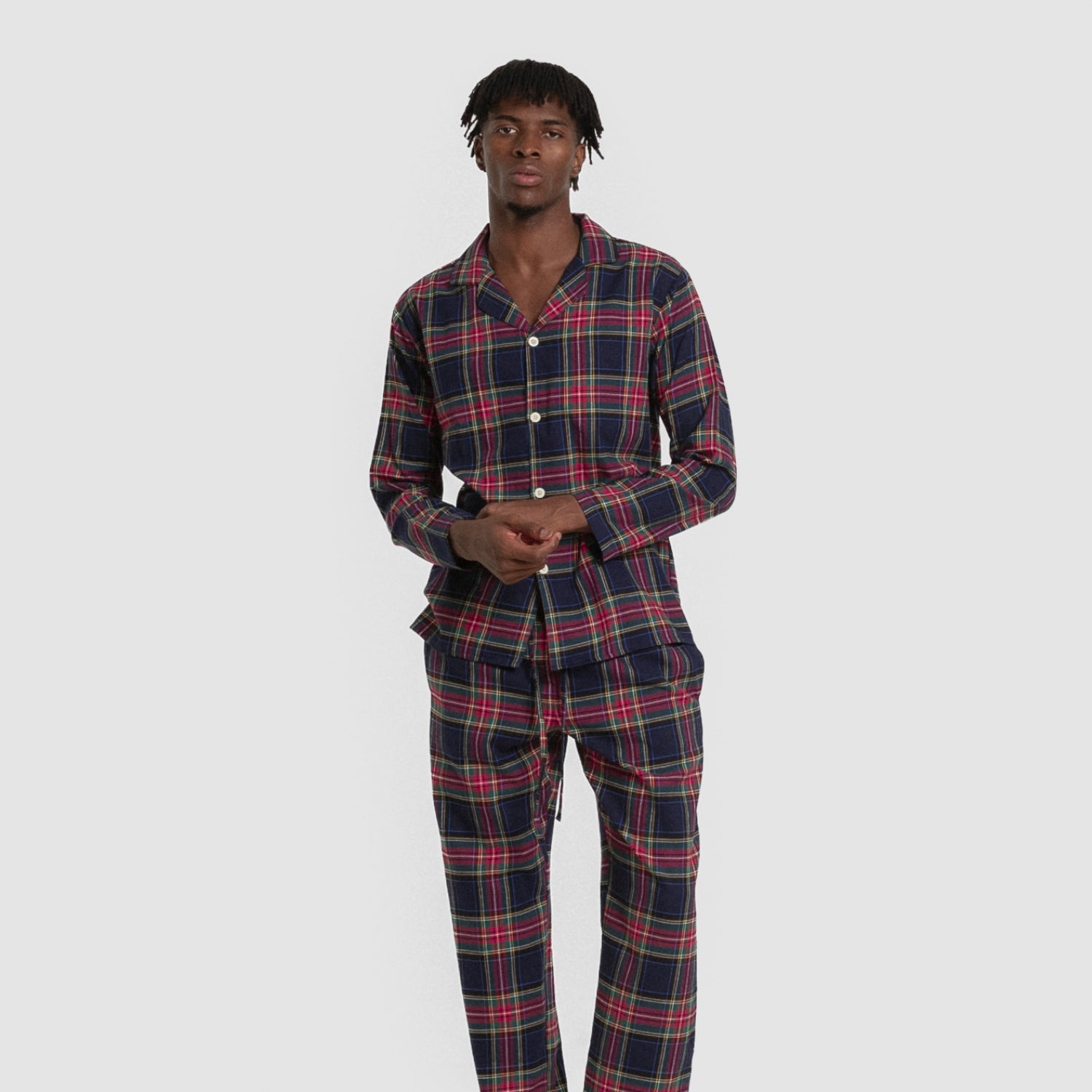 Pijama franela manga larga camisero hombre Cuadro Pluton azul