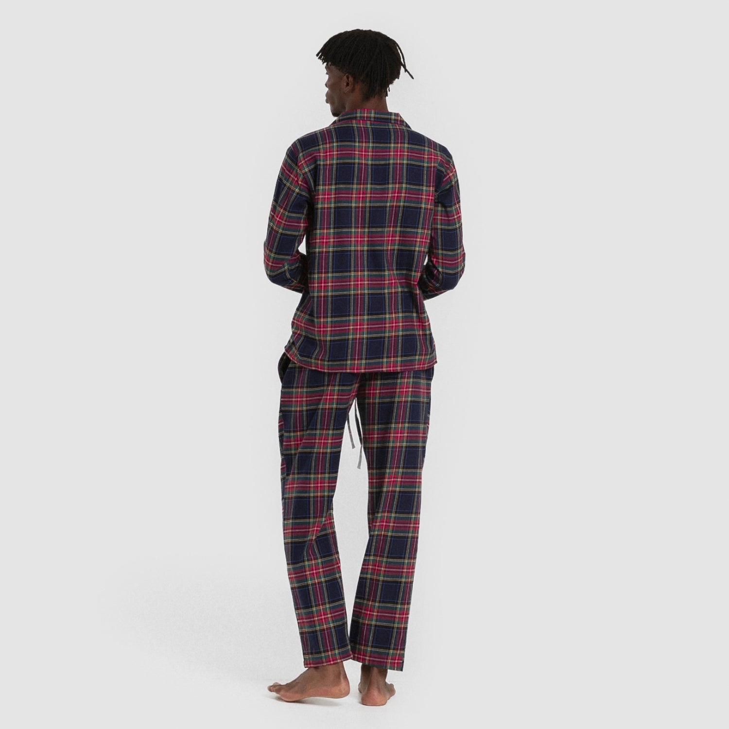 Pijama franela manga larga camisero hombre Cuadro Pluton azul