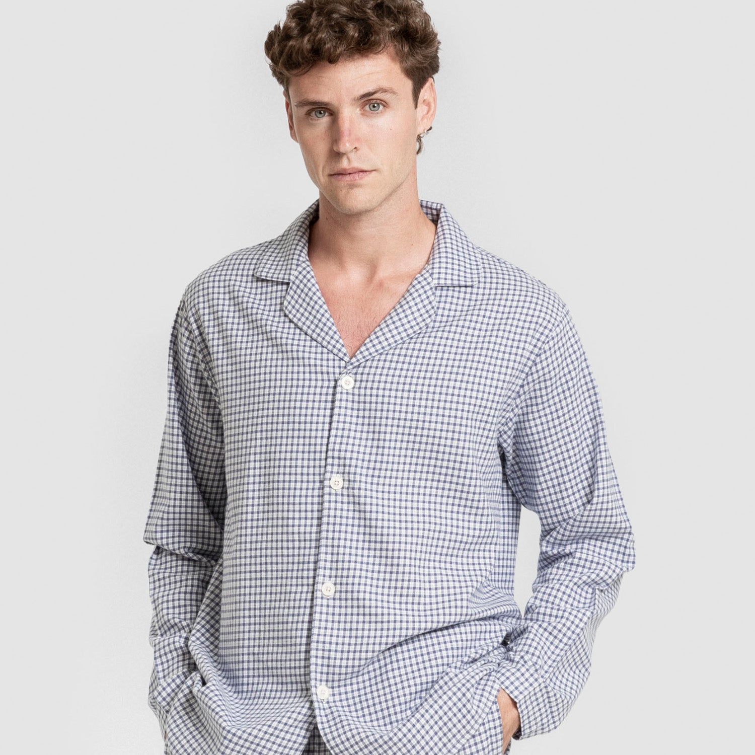 Pijama franela manga larga camisero hombre Cuadro Saul azul